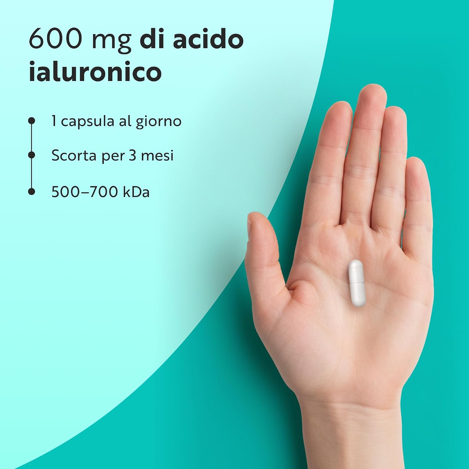 Detalle 2 de Nutravita Acido Ialuronico in Capsule – Fornitura di 3 mesi, 600 mg (500-700 kDa) vegan e senza allergeni
