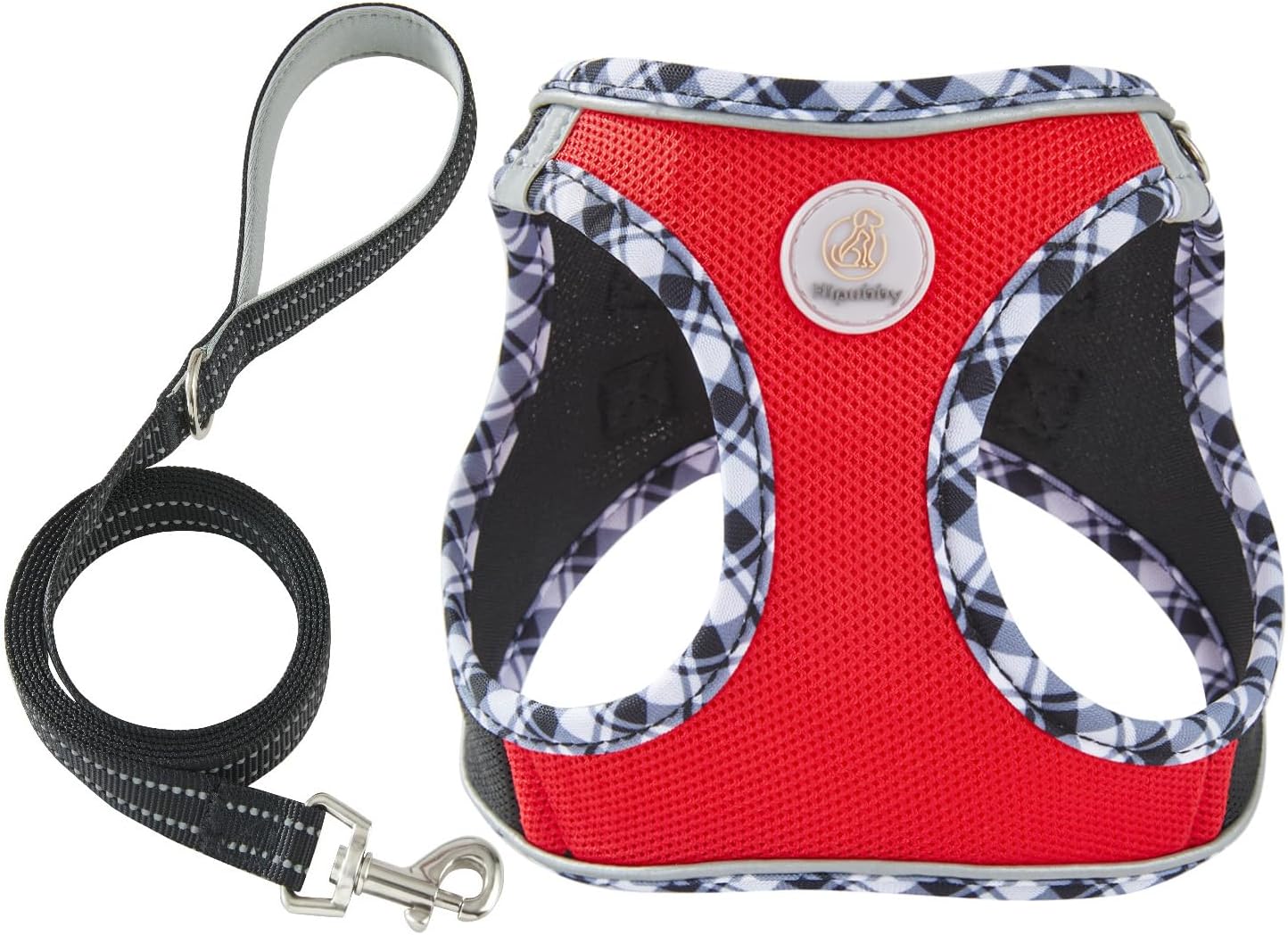 Detalle de Hipubby HB-Dog Harness M Dog Harness and Leash Set, Reflective Air Mesh, Black/Red