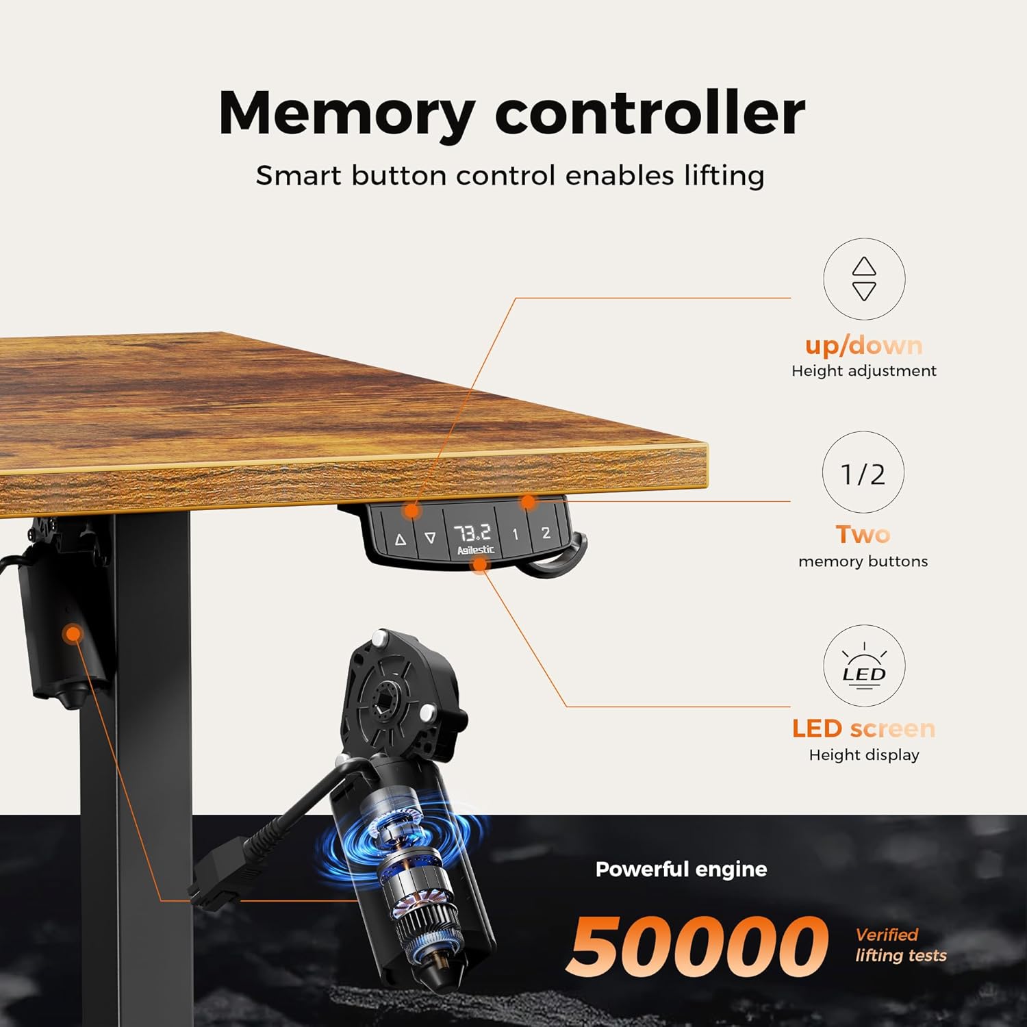Thumbnail 5 de Agilestic Height-Adjustable Electric Desk, 140x80 cm – Sit-Stand Office Desk