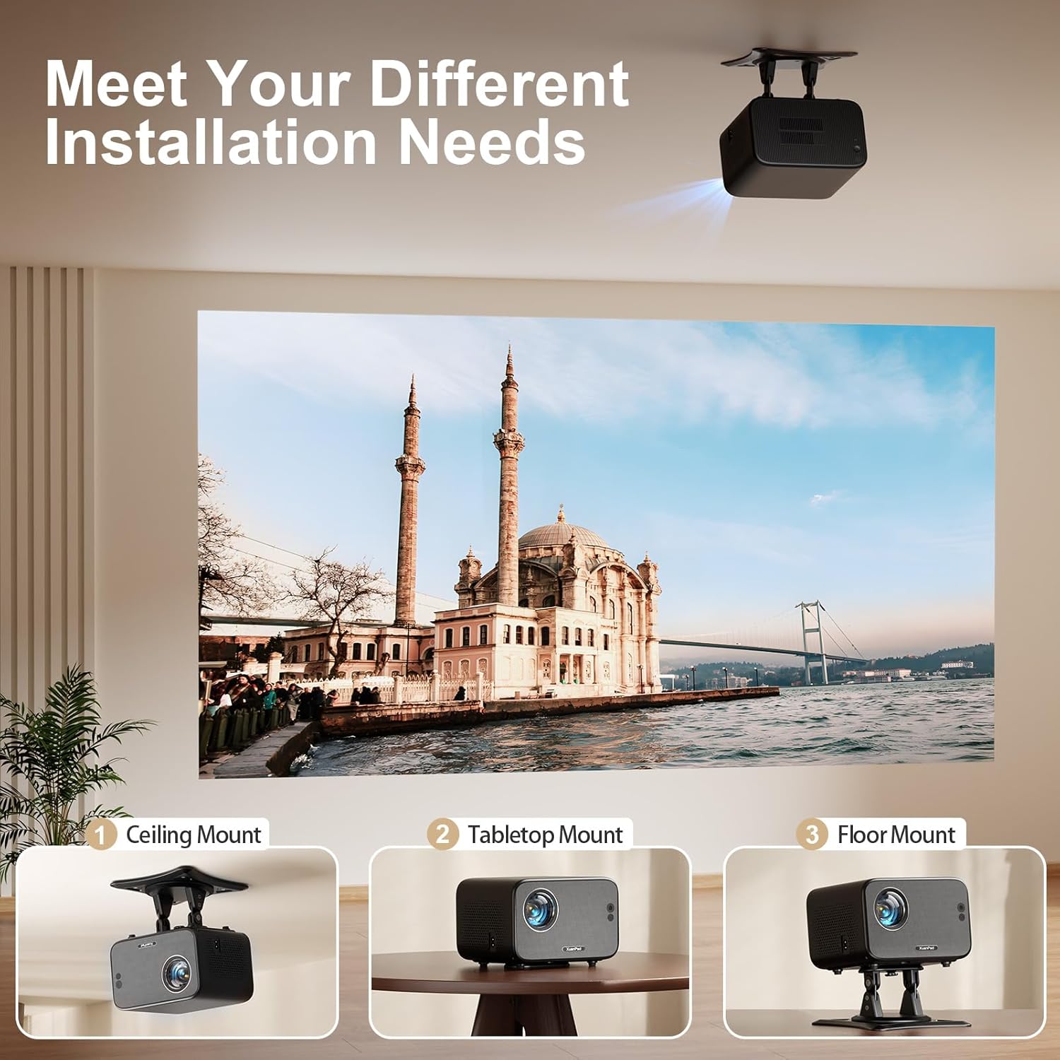 Thumbnail 3 de XuanPad Mini Black Smart Projector 4K Support: Netflix Ready, Auto Focus and 360° Stand