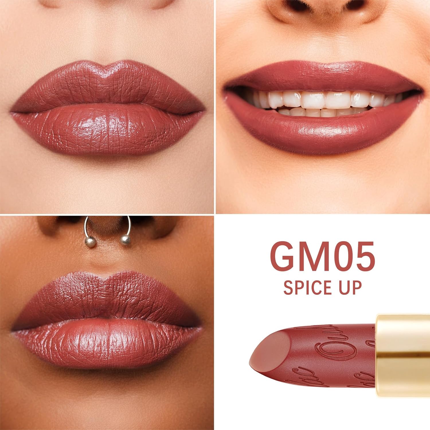 Detalle de OULAC Rossetto Opaco con finitura metallica Matte Rossetti Terracotta glitterato GM05 Spice up, 4,3 g
