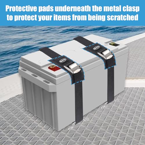 Detalle de EXVITAL Battery Fixing Kit: 2.5 x 121.9 cm with Rustproof Cam Buckle and Stainless Bracket (Pack of 2)