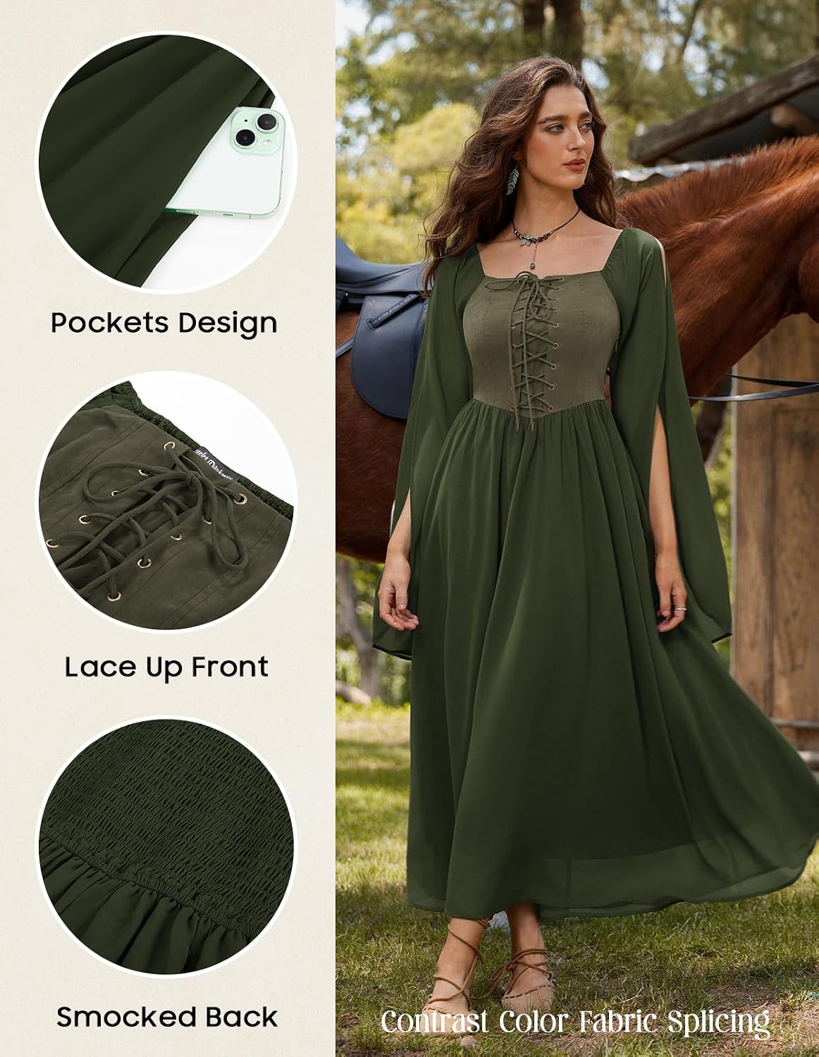 Detalle de Scarlet Darkness Renaissance Costume: Women Pirate Dress with Pockets