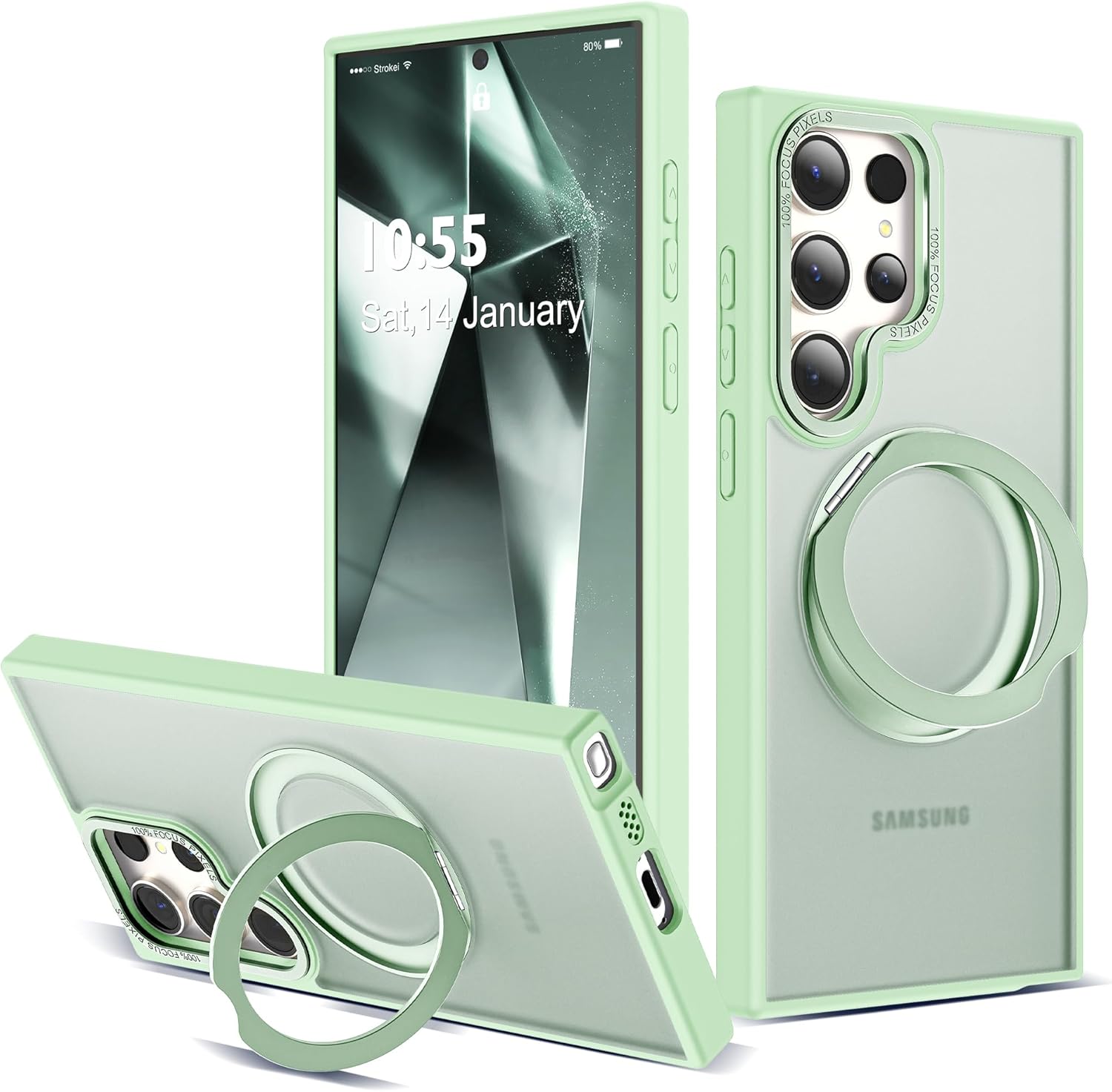 Detalle de Zalinbo 360° Rotatable Magnetic Ring Stand Case for Samsung Galaxy S24 Ultra (6.8", Green)