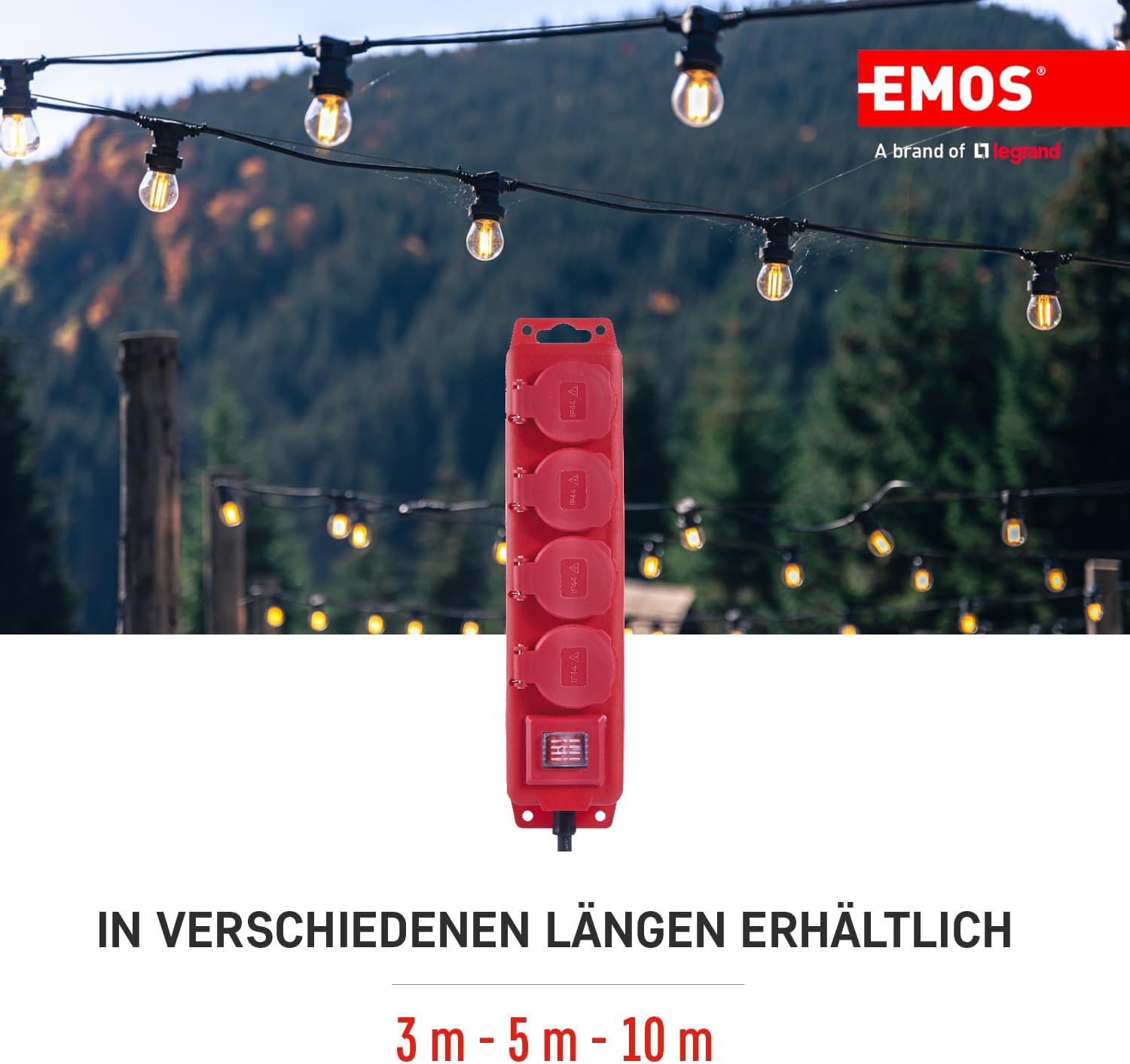 Thumbnail 3 de EMOS 4-fach Steckdosenleiste 10 m mit Schalter, IP44 für Außenbereich – 4 Schuko, 250 V/16 A (3680 W)