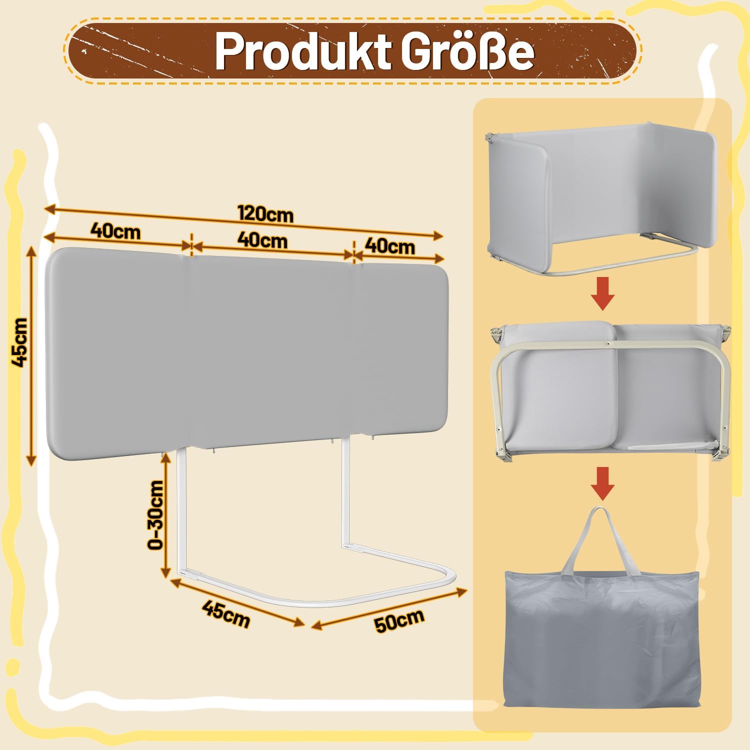 Detalle 2 de Ollewiellan 120 cm: sponda da letto a molle pieghevole, protezione sicura per bambini