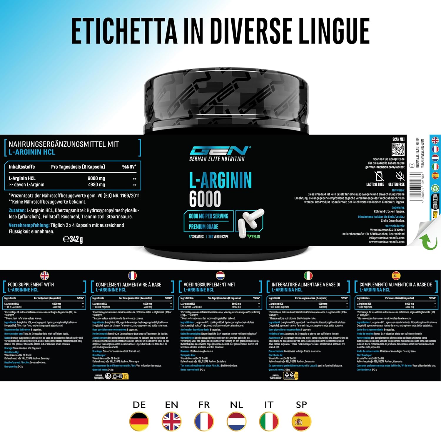 Thumbnail 5 de German Elite Nutrition L-Arginin 380 capsule vegane