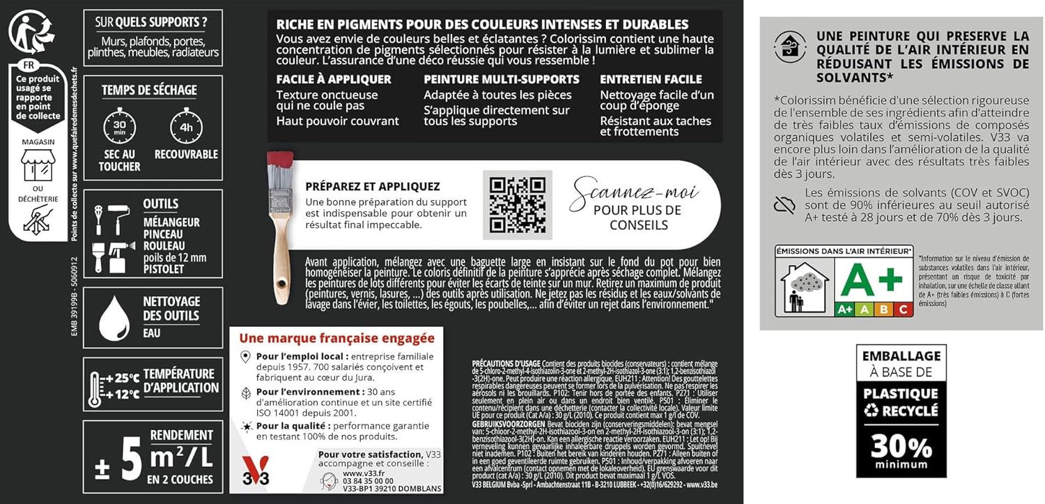 Thumbnail 2 de V33 Colorissim Bleu nocturne – Peinture multi-supports 2,5 L, fini mat