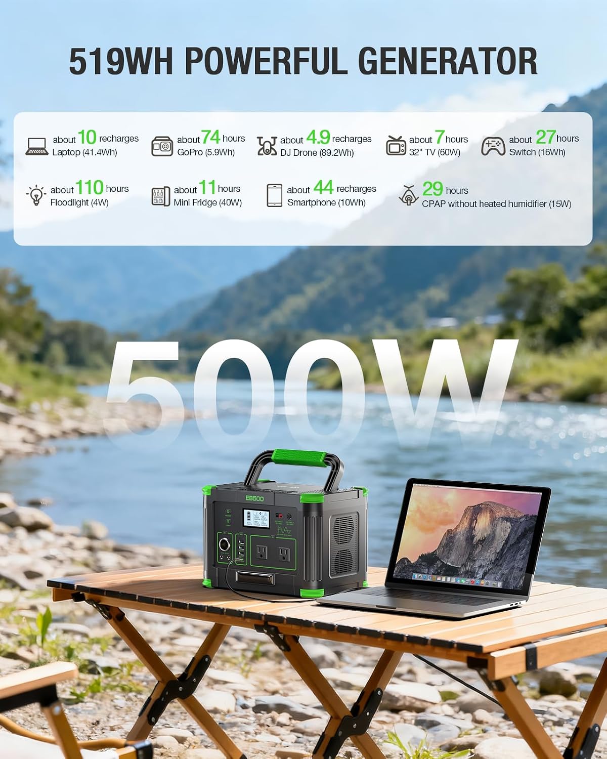 Detalle de Portable power station 519.48Wh