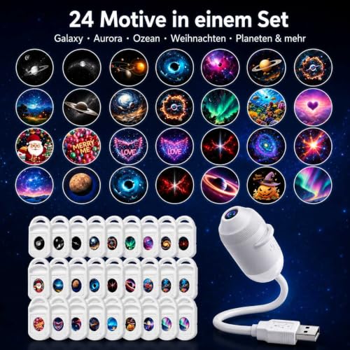 Detalle de Lwloltio HD Smart Dynamic 5D Galaxy Projektor – 24 Filme, USB, 360° Verstellbar