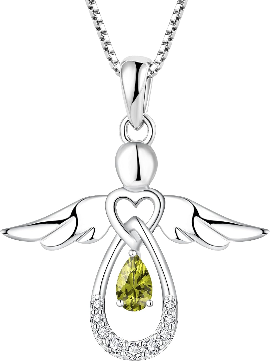 Detalle de FJ Damen Kette „Schutzengel“ mit Anhänger aus 925 Sterling Silber, Zirkonia und Geburtsstein