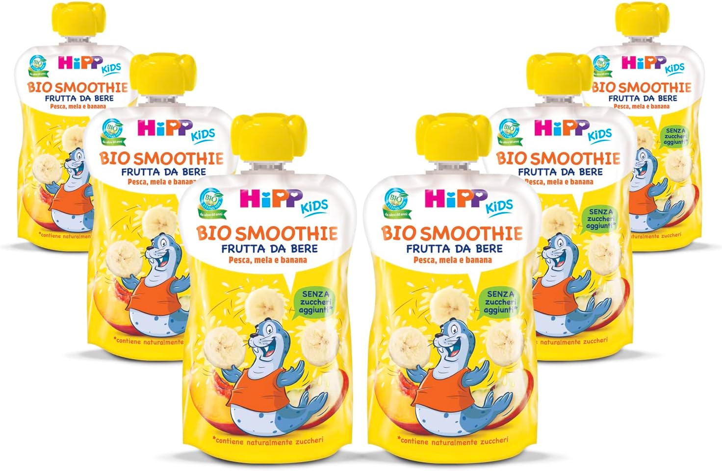 Detalle de HiPP Smoothies Bio Gusto Mela, Banana e Pesca – 6 Tubetti da 120 ml (720 g) di frutta BIO
