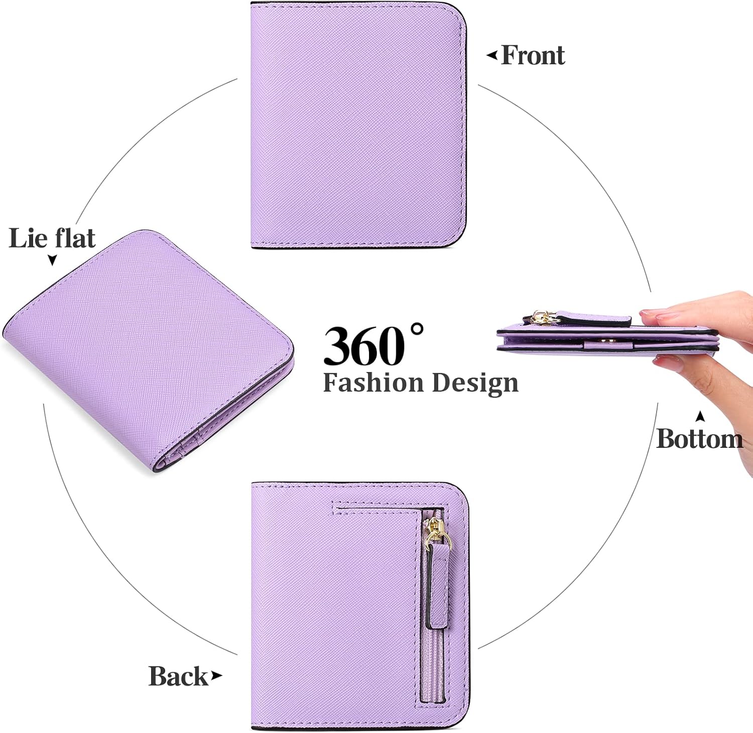 Thumbnail 3 de GAEKEAO Women's RFID Blocking Leather Compact Bi-fold Wallet with Zipper Coin Pocket
