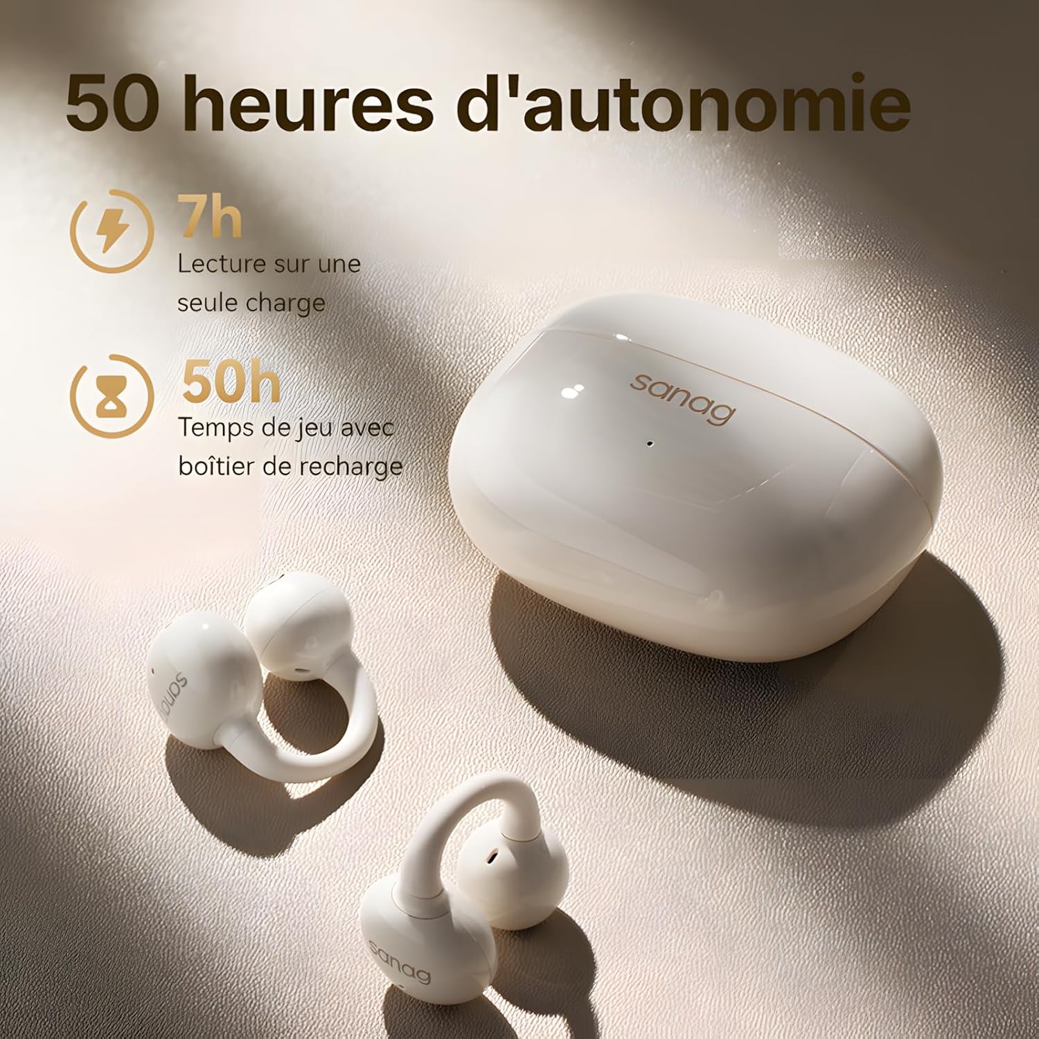 Detalle 2 de SANAG Z60S : écouteurs Bluetooth à conduction osseuse, open ear et jusqu’à 50 h d’autonomie