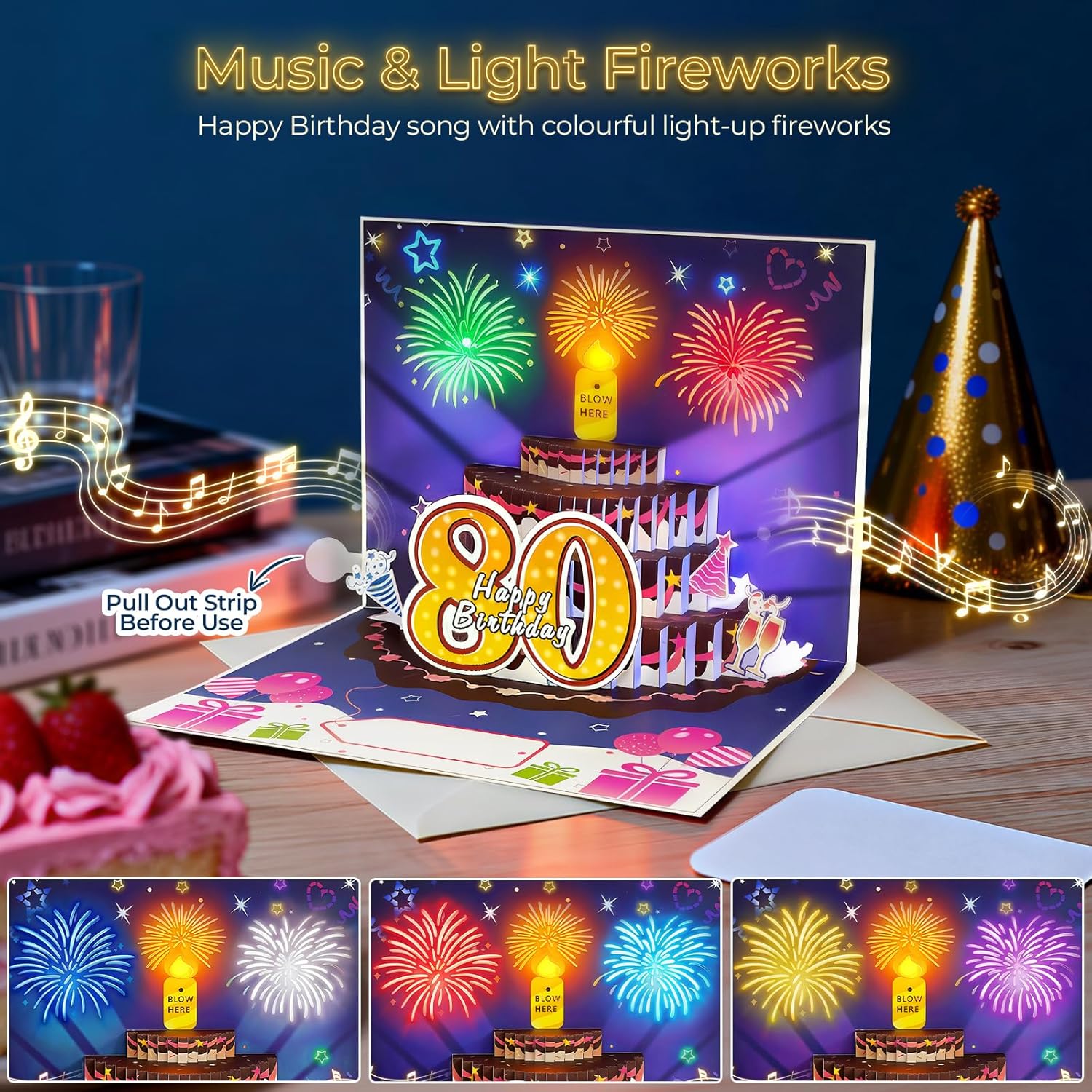 Thumbnail 1 de YianHien 80th Birthday Card: Musical Pop‑Up Card with LED Candle