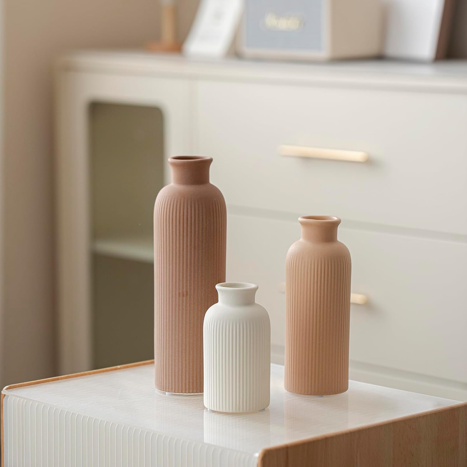 Thumbnail 5 de Keramik Vasen-Set (3-teilig) – kleine Blumenvasen, Orange/Gelb/Weiß, 15/20/25 cm