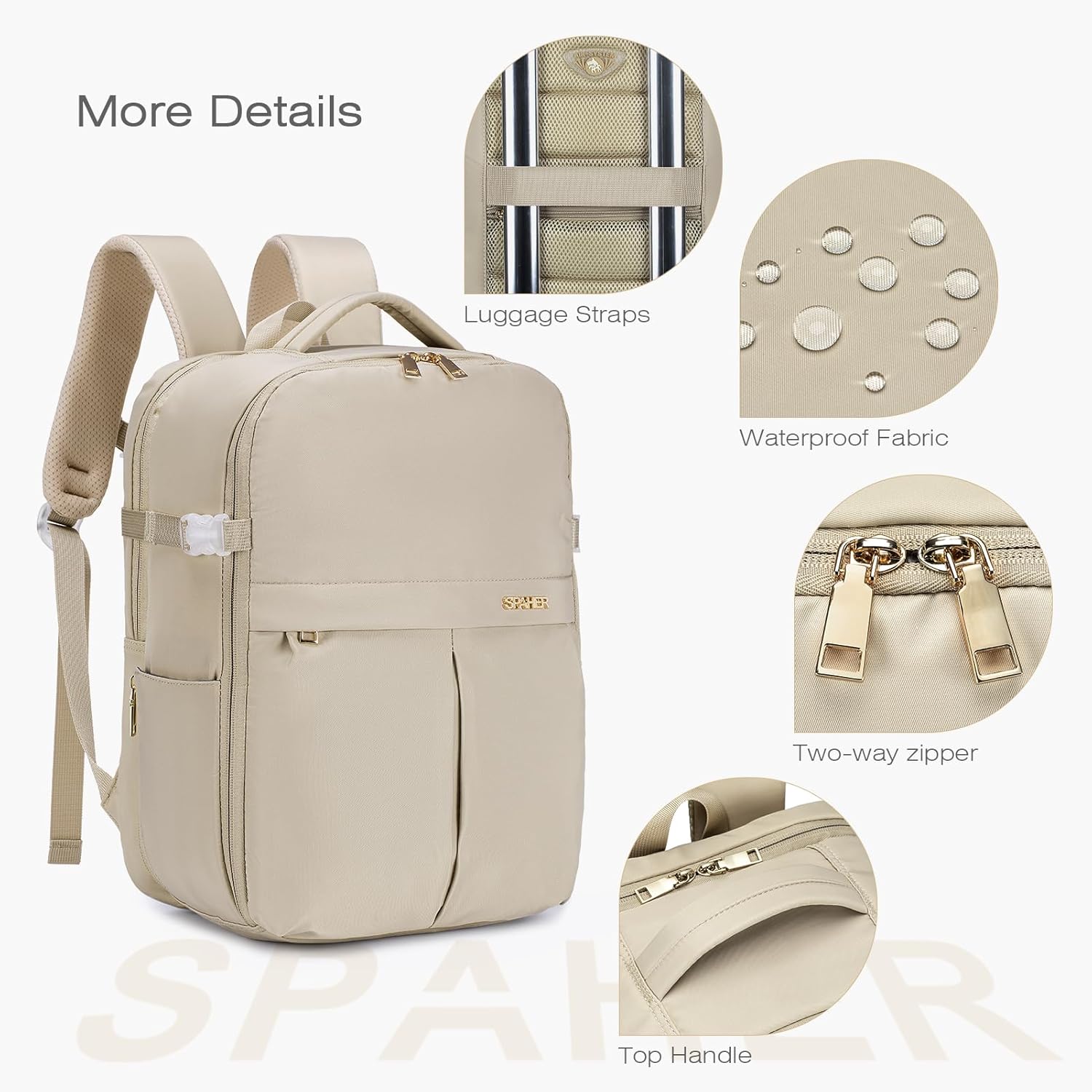 Thumbnail 4 de SPAHER Cabin Bag 40x30x20 Underseat Laptop Backpack (Up to 15.6 Inch) – Beige