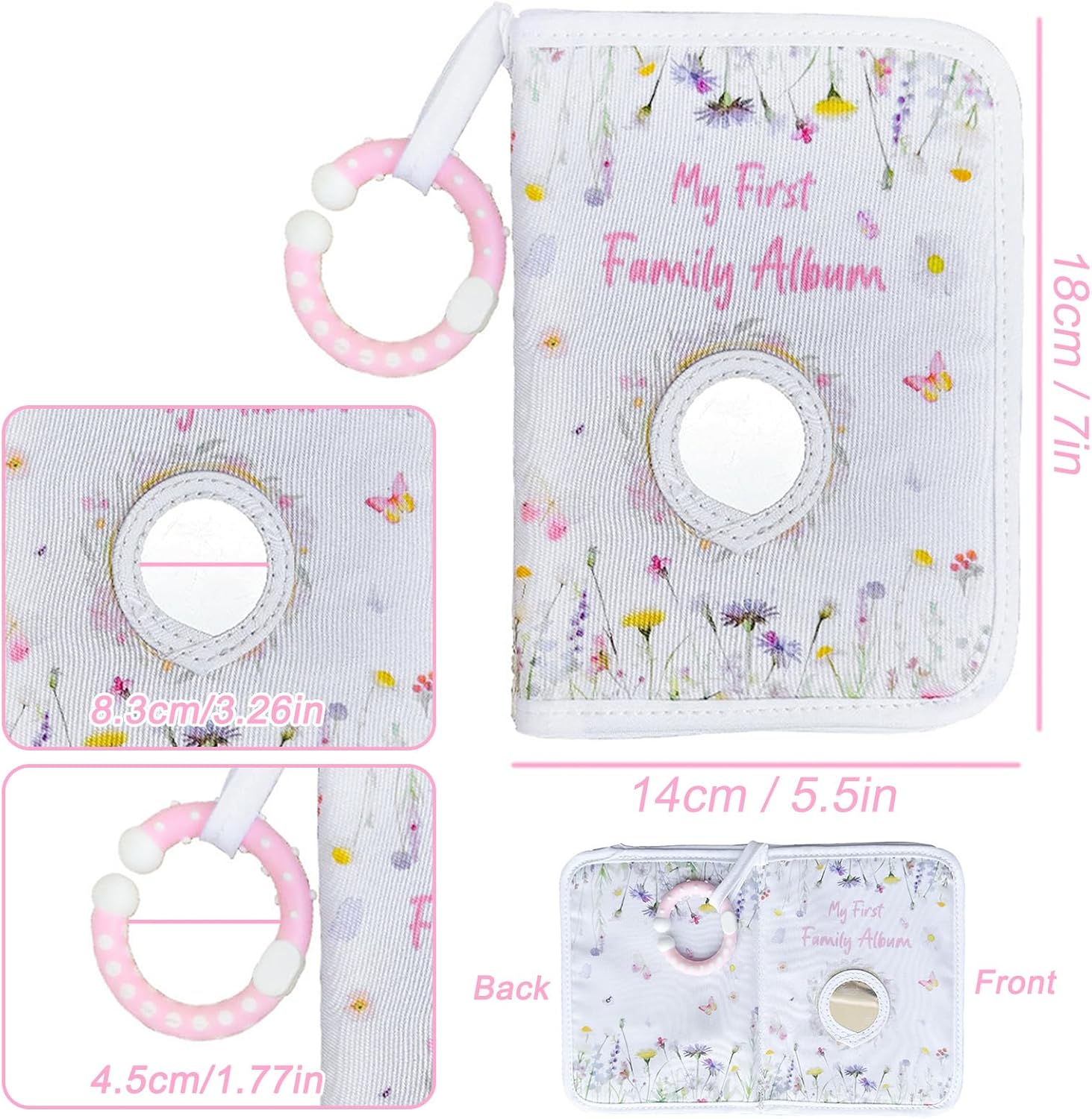 Thumbnail 5 de Baby Photo Album Soft Book – Fits 17 6x4" Pictures with Hook, Mirror & Safe Fabric