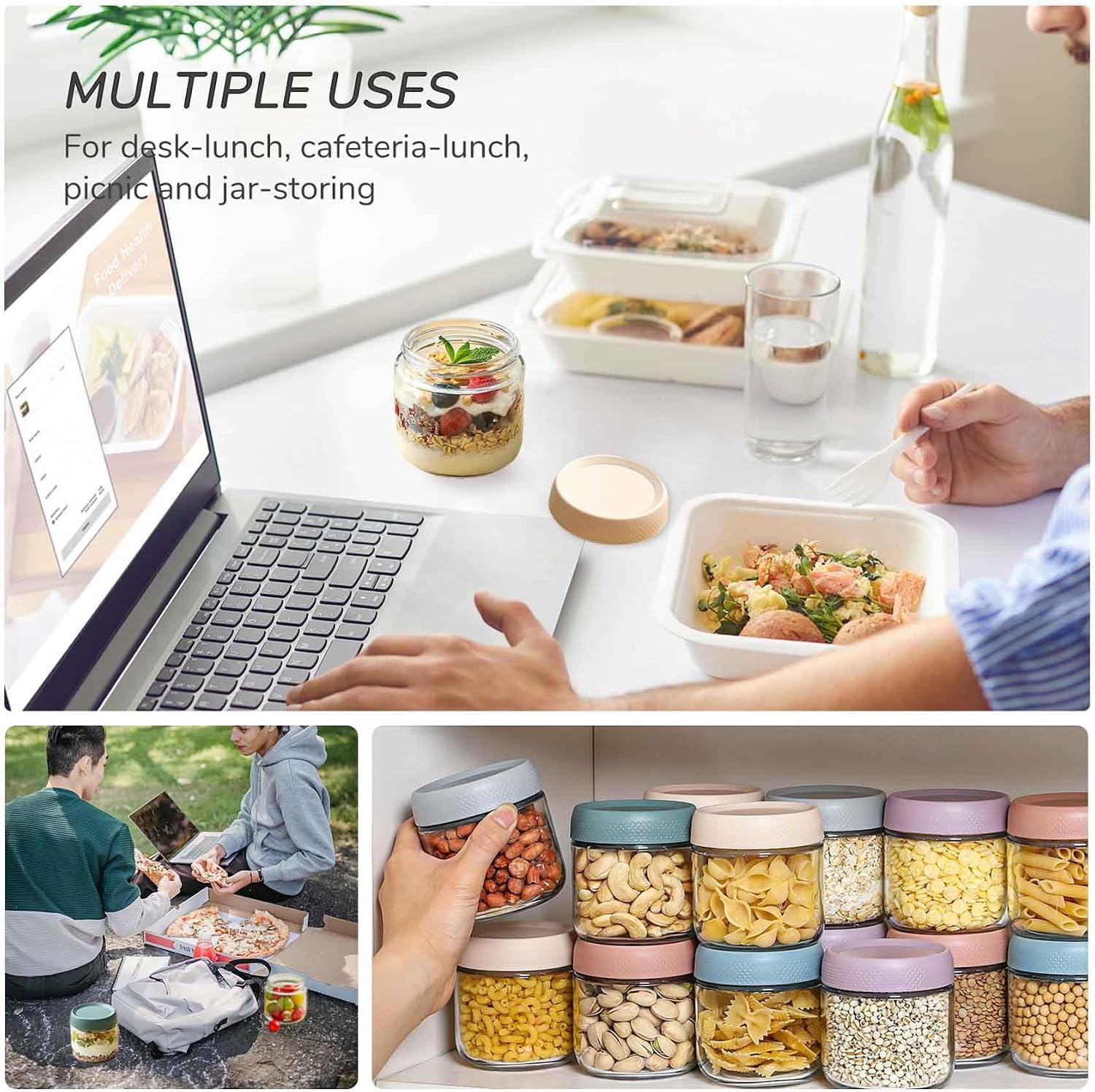 Thumbnail 6 de 6-Pack 300ml Glass Jar with Screw Lid Leakproof Overnight Oats Containers (6 Colours)