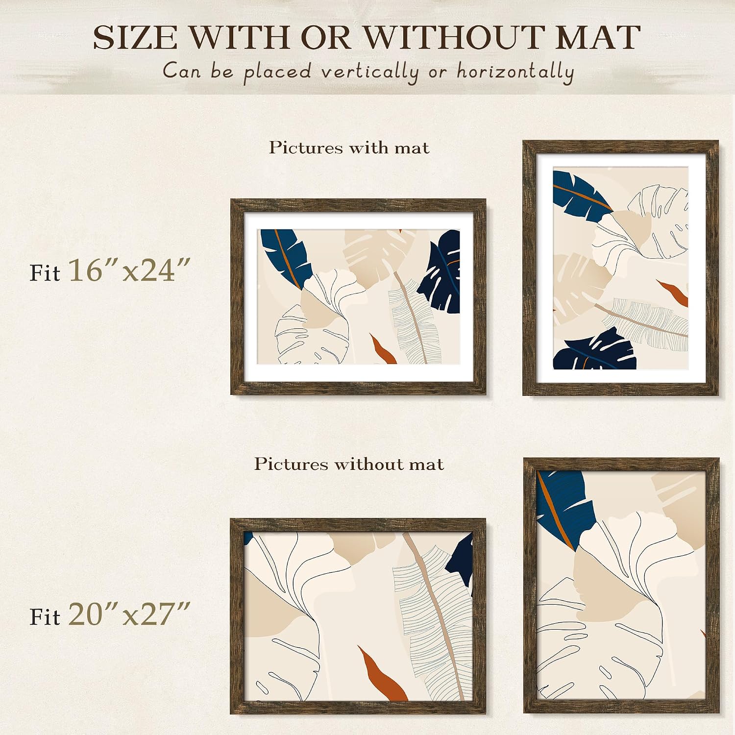 Detalle 2 de Picrit 20x27 Picture Frame 3 Pack in Brown with Mat – Flexible Wall Display