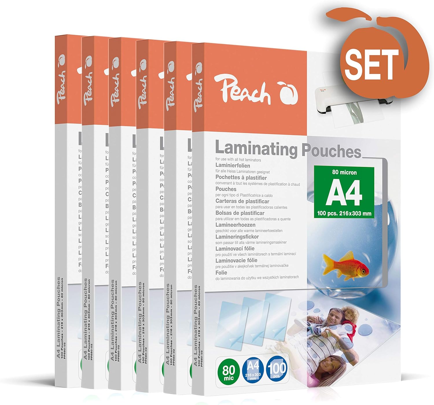 Thumbnail 1 de Peach Laminierfolien A4 (80 Mikron) – glänzend, 600 Pouches, PP580-60A