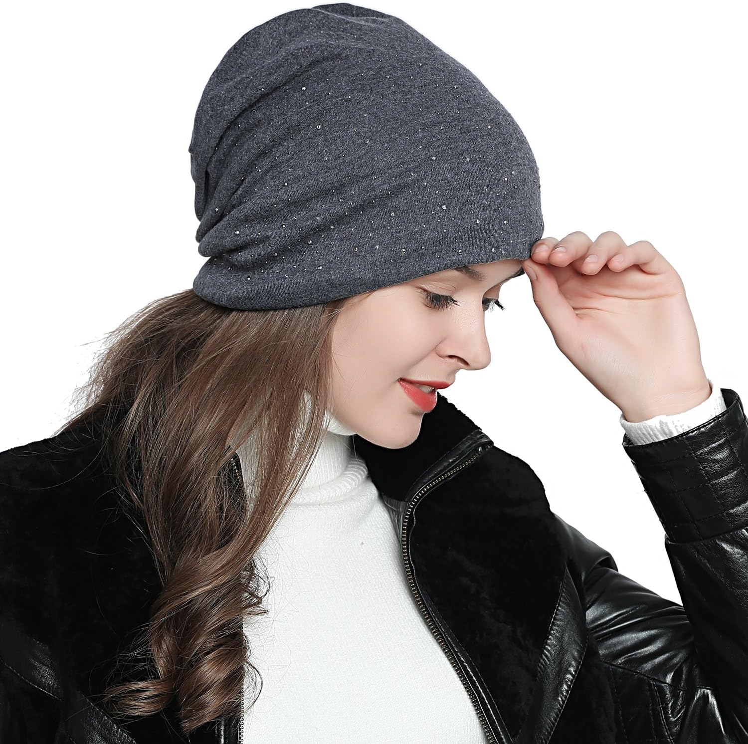 Thumbnail 6 de DonDon Bonnet d'hiver Femme Slouch Beanie Souple avec Strass, Doublure Moelleuse et Chaude