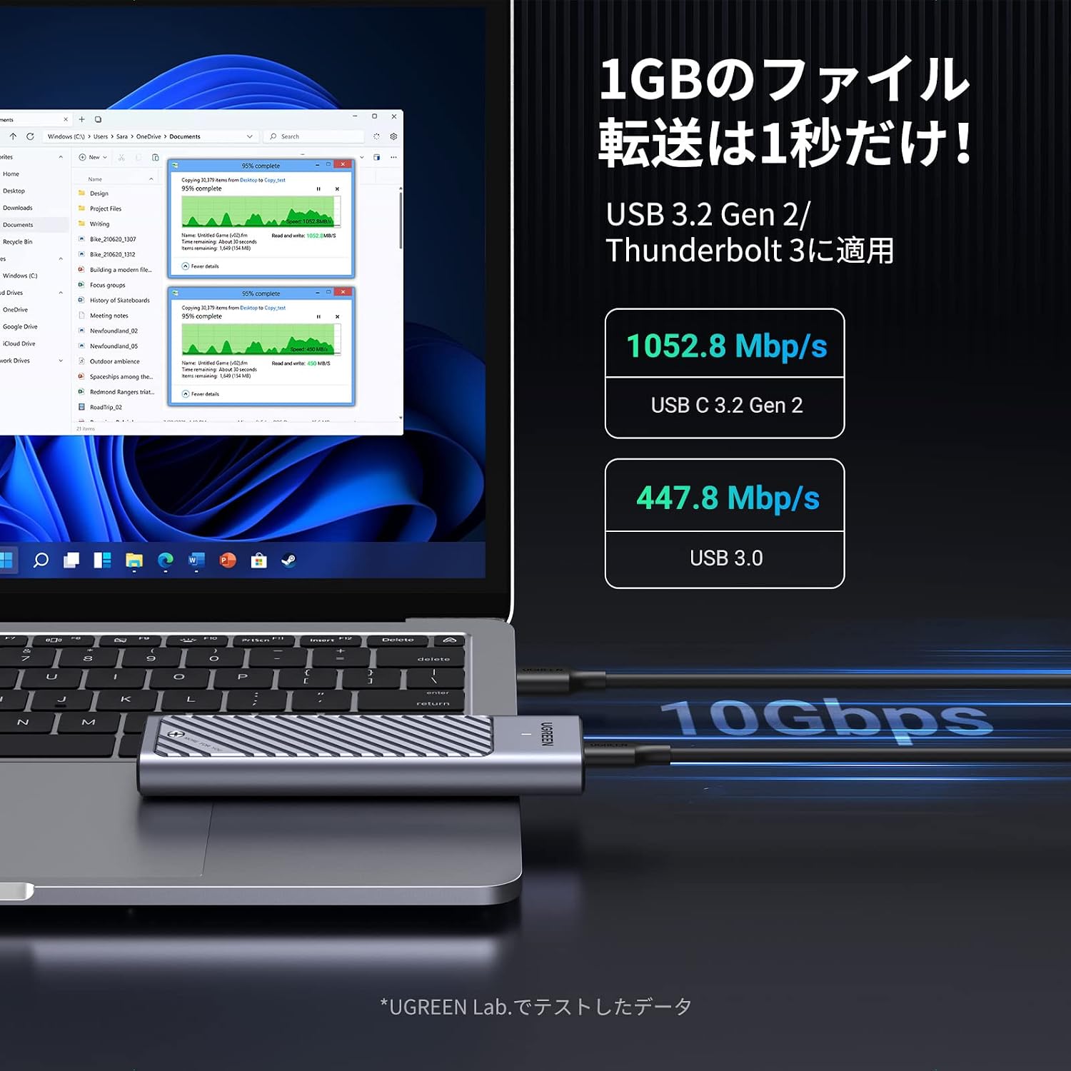 Detalle 2 de UGREEN M.2 SSD外付けケース NVMe/SATA対応 USB 3.2 Gen2・10Gbps