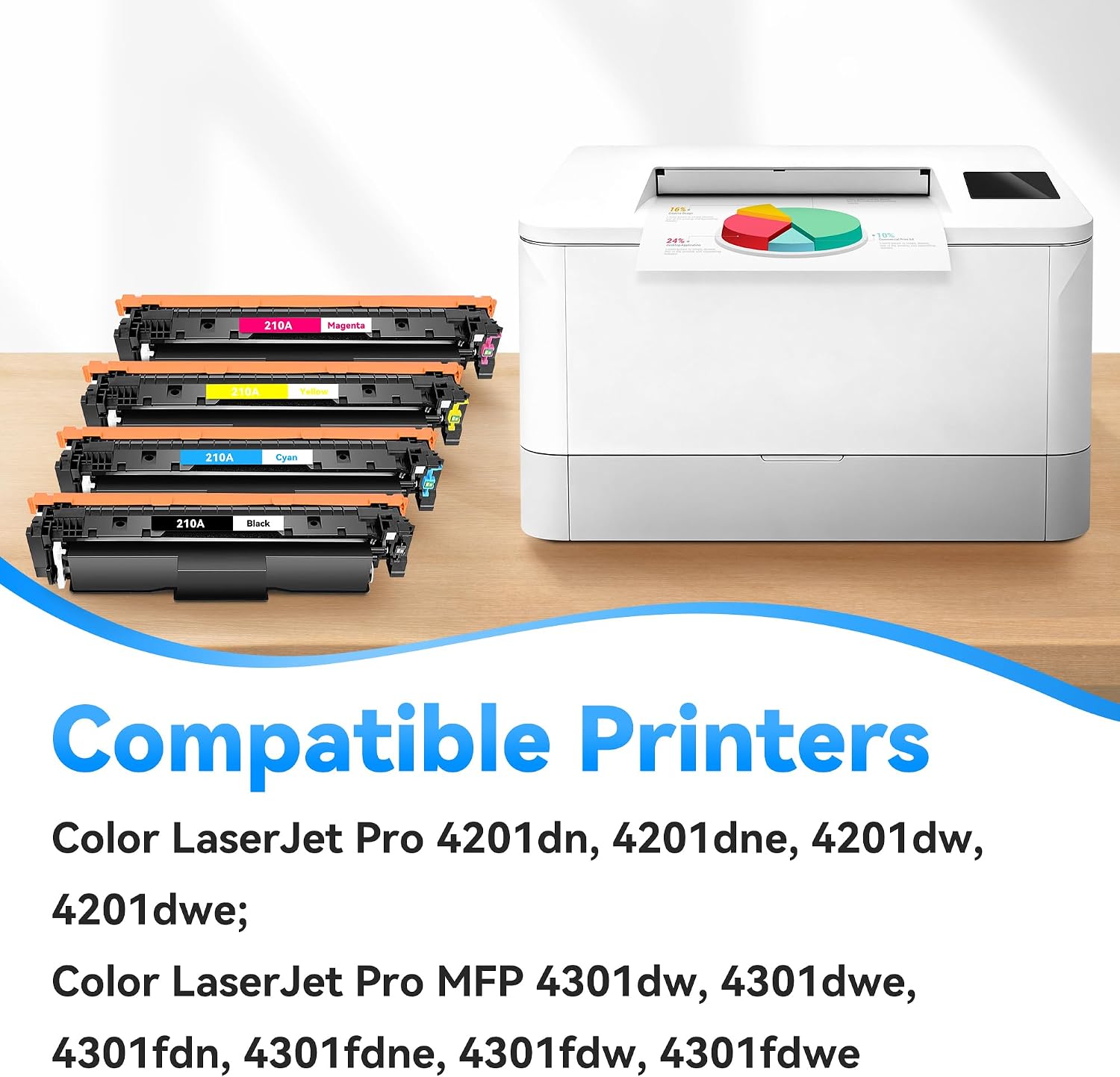 Detalle 2 de HP 210A Toner Cartridges 4 Pack (W2100A/W2101A/W2102A/W2103A) – Compatible for Color LaserJet Pro 4301/4201 Series