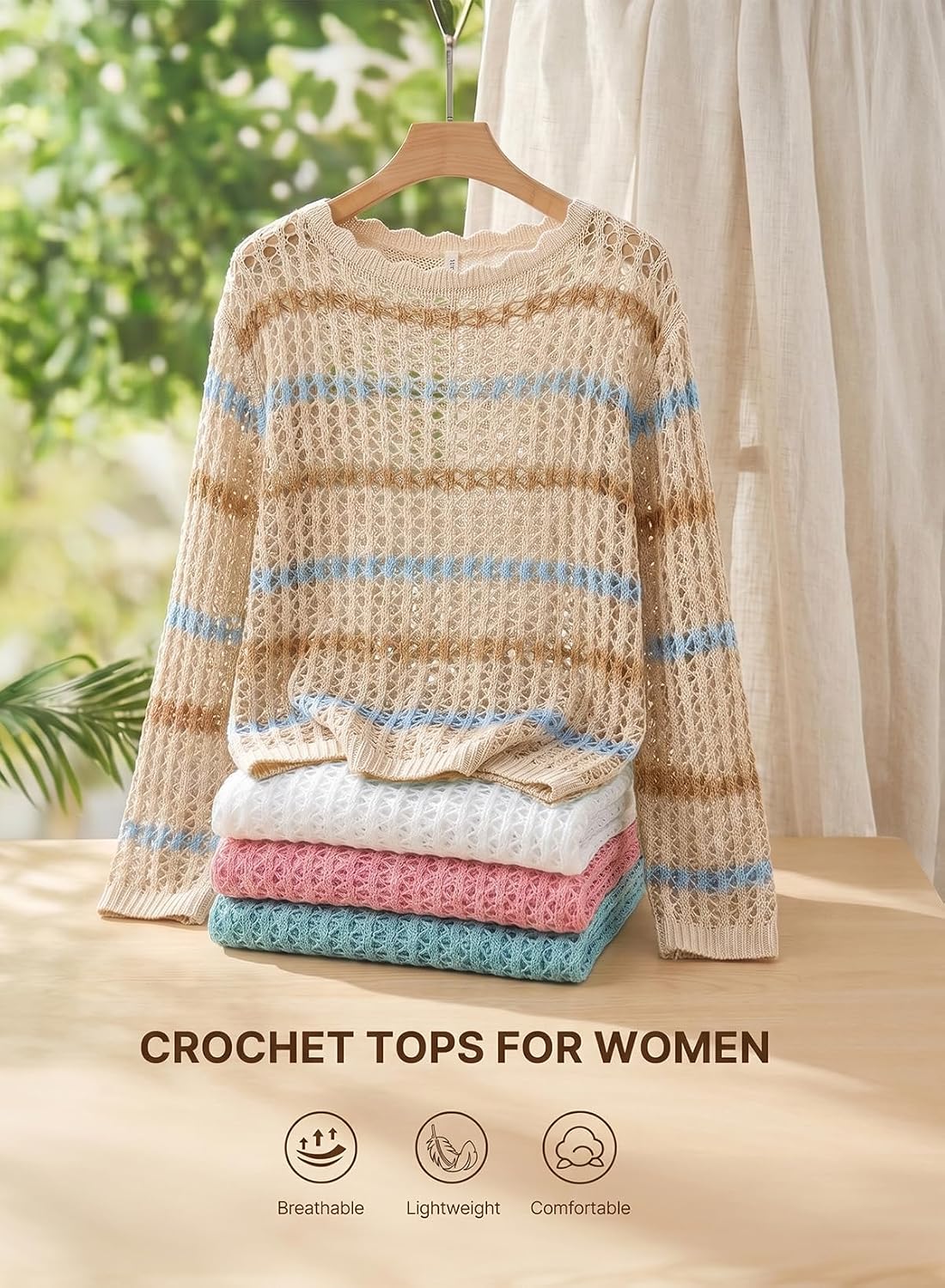 Detalle 2 de EVALESS Off The Shoulder Loose Knit Summer Sweater (100% Acrylic) for Women