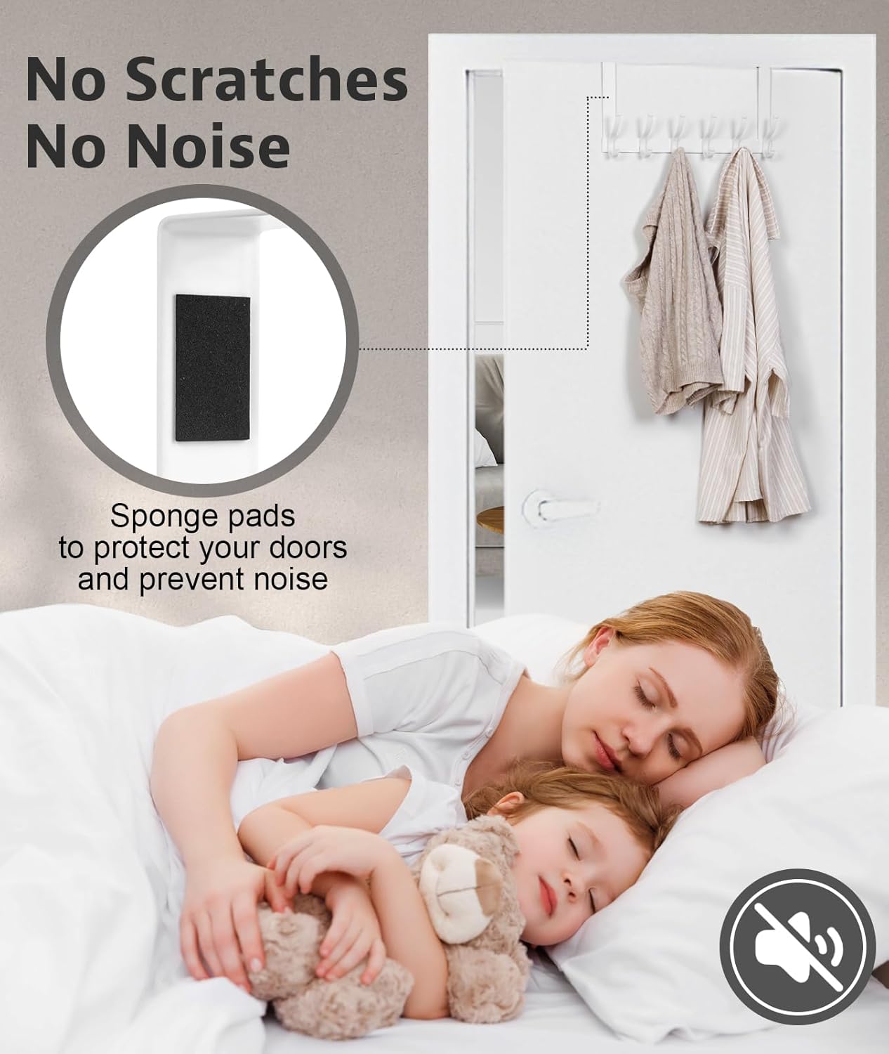 Detalle 2 de Optish Over The Door Hooks – 2 Pack White Door Hanger Hooks for Coats, Towels and Hats