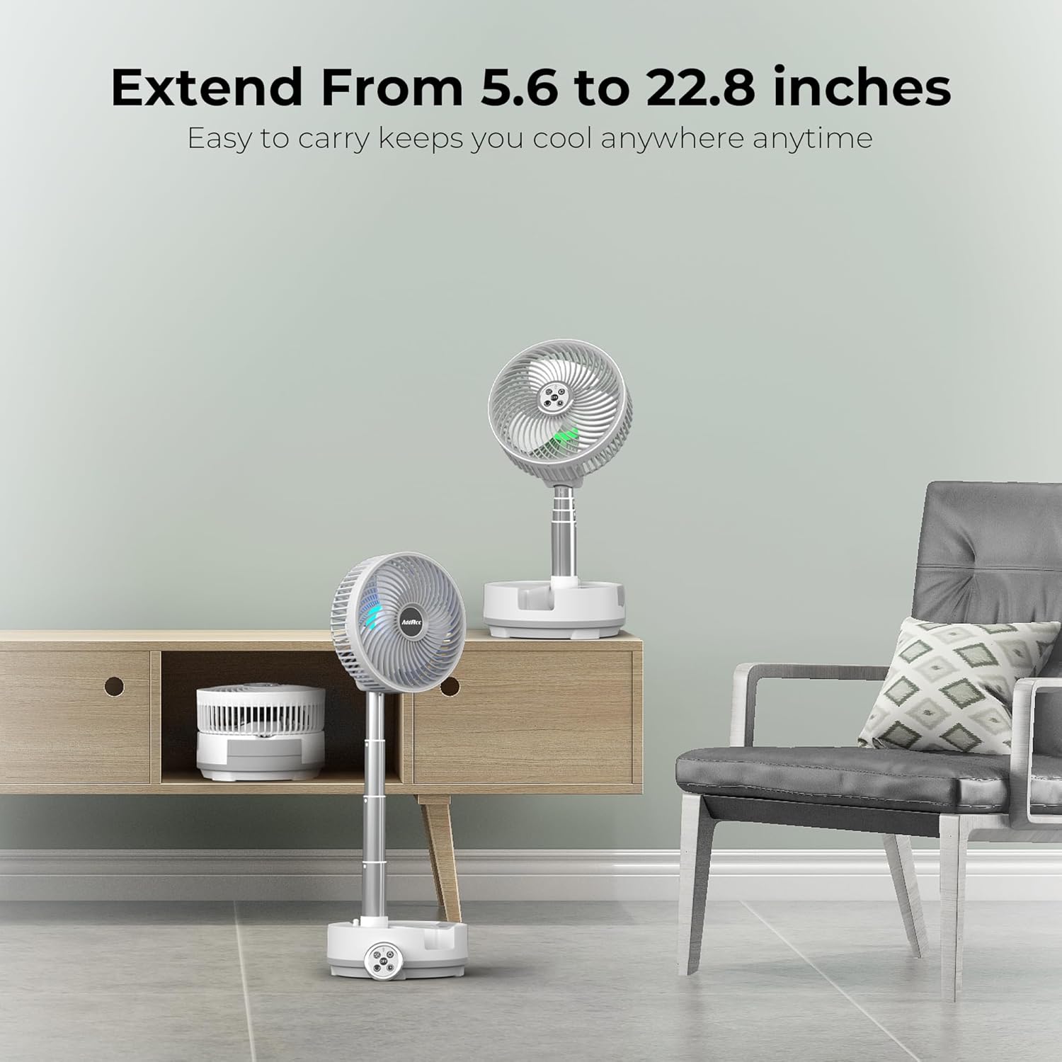 Thumbnail 6 de Portable Travel Fan with 112H Run, 9 Speeds & Remote—Foldable Oscillating USB-C Rechargeable Fan for Travel