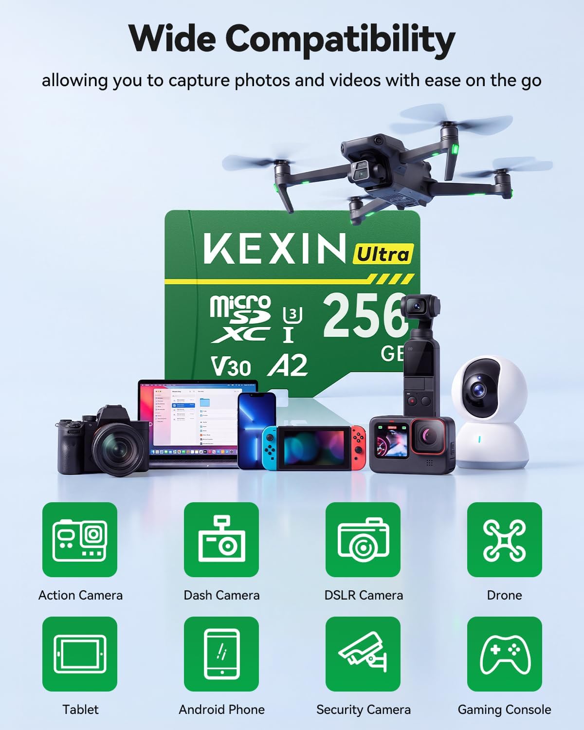 Thumbnail 3 de KEXIN TF-A2 256GB microSDXC Card, A2 V30 U3 with SD Adapter