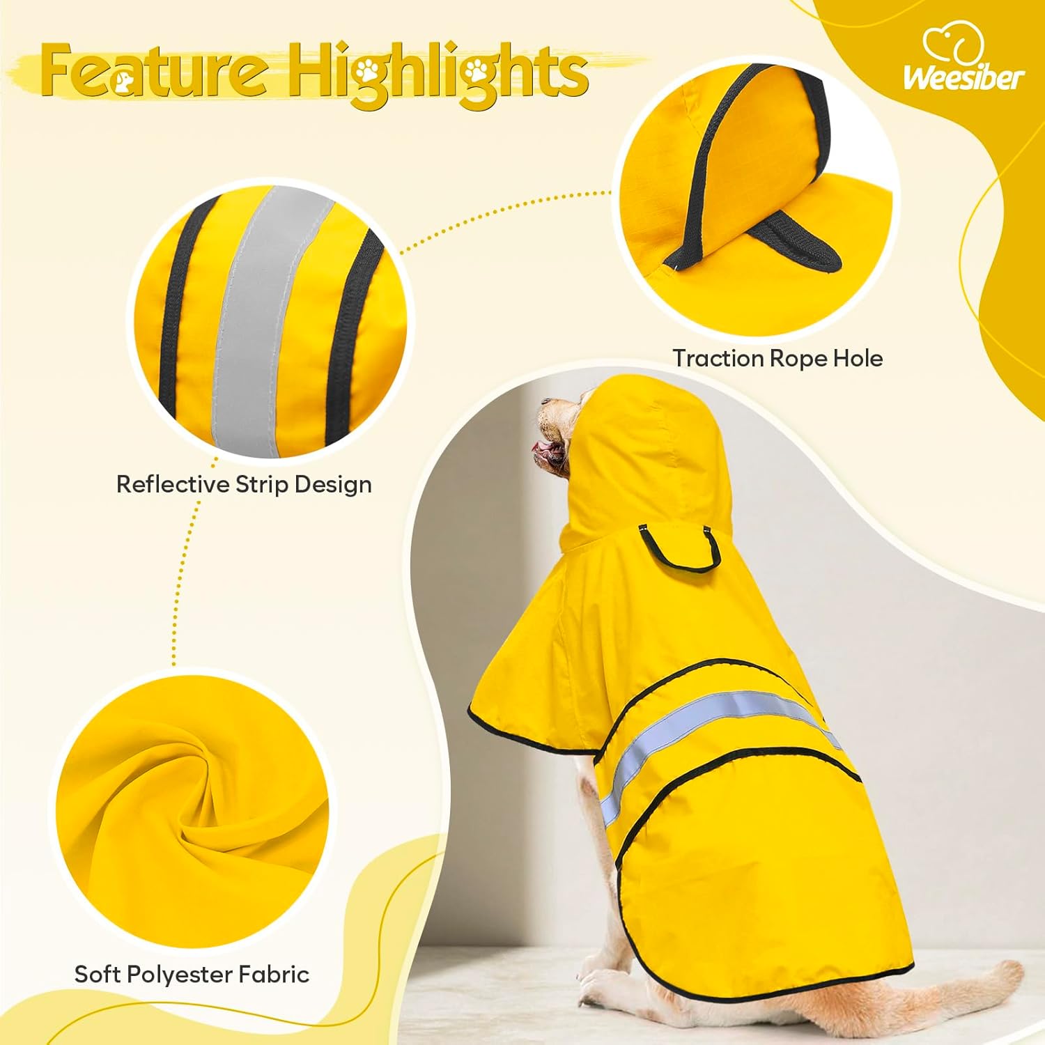 Detalle de Weesiber Waterproof Dog Coat with Hood, Reflective Rain Jacket for Small Dogs