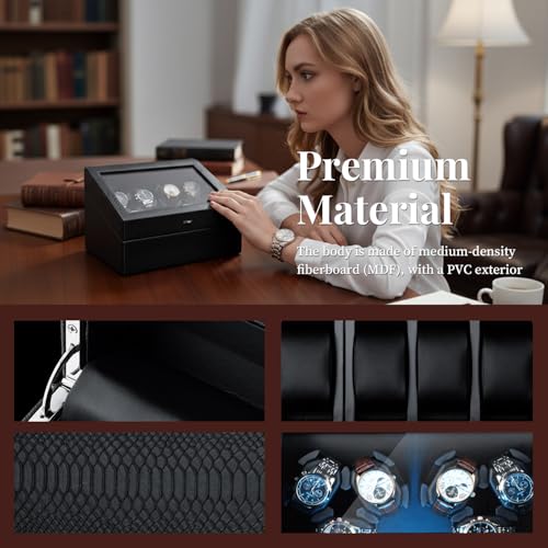 Detalle de Mcbazel 6 Watch Winder with Storage — Ultra Quiet, Dual Rotor, 5 Modes and LED Display
