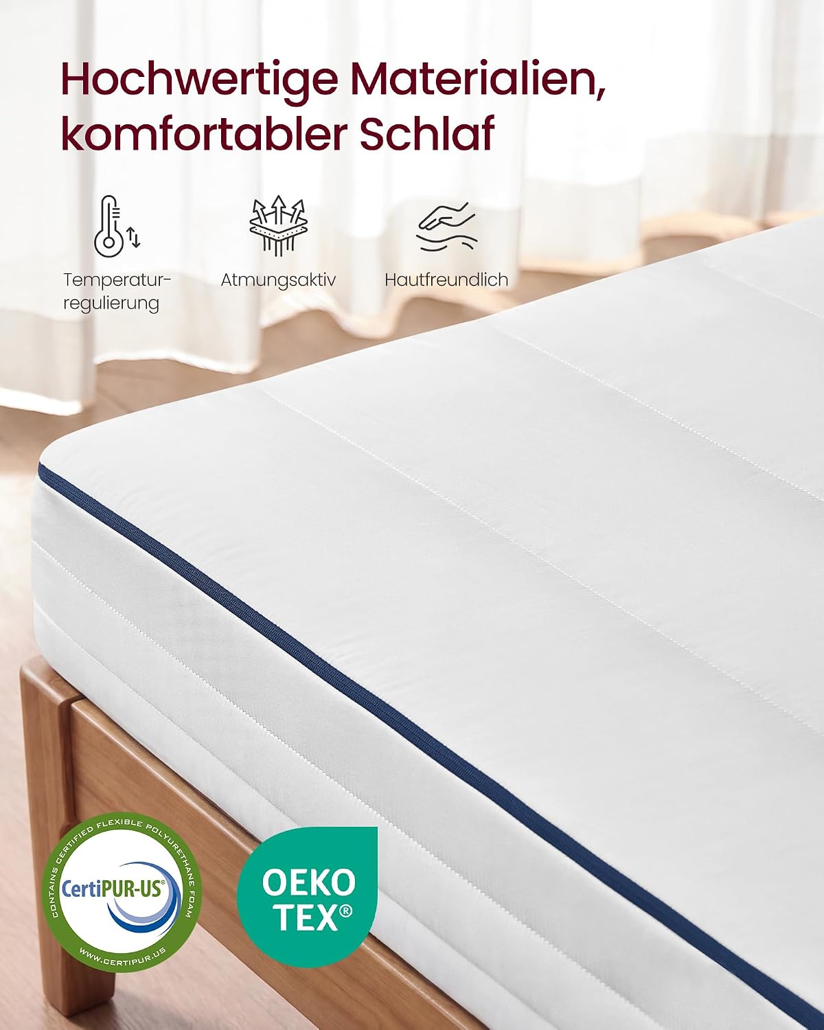 Thumbnail 4 de VASAGLE Matratze RMZ112W101 90 x 200 cm – Gel-Memory-Einzelmatratze, 7 Zonen, mittelfest (H3)
