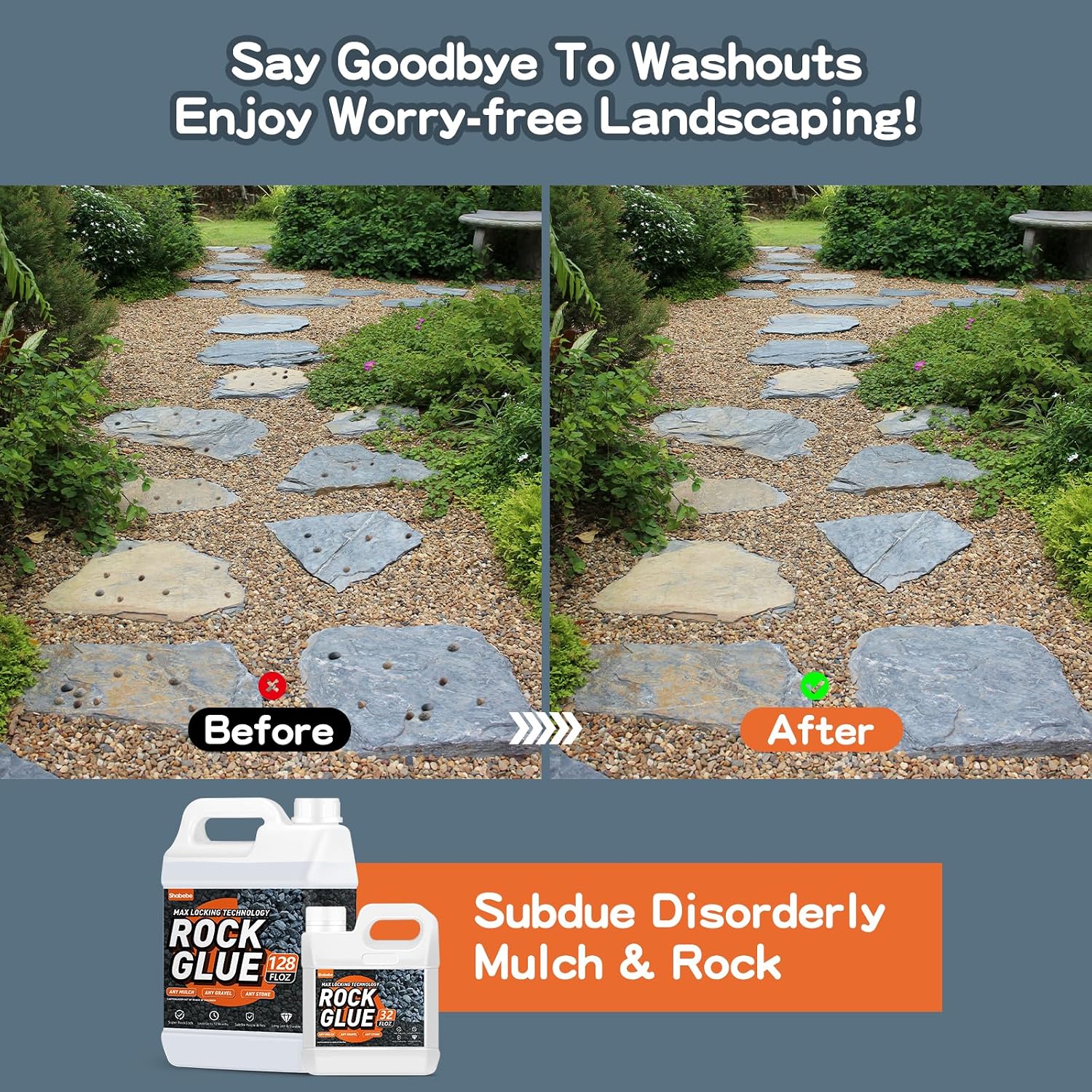 Detalle de Shabebe Rock Glue for Landscaping, 1-Gallon Clear-Drying Gravel Binder