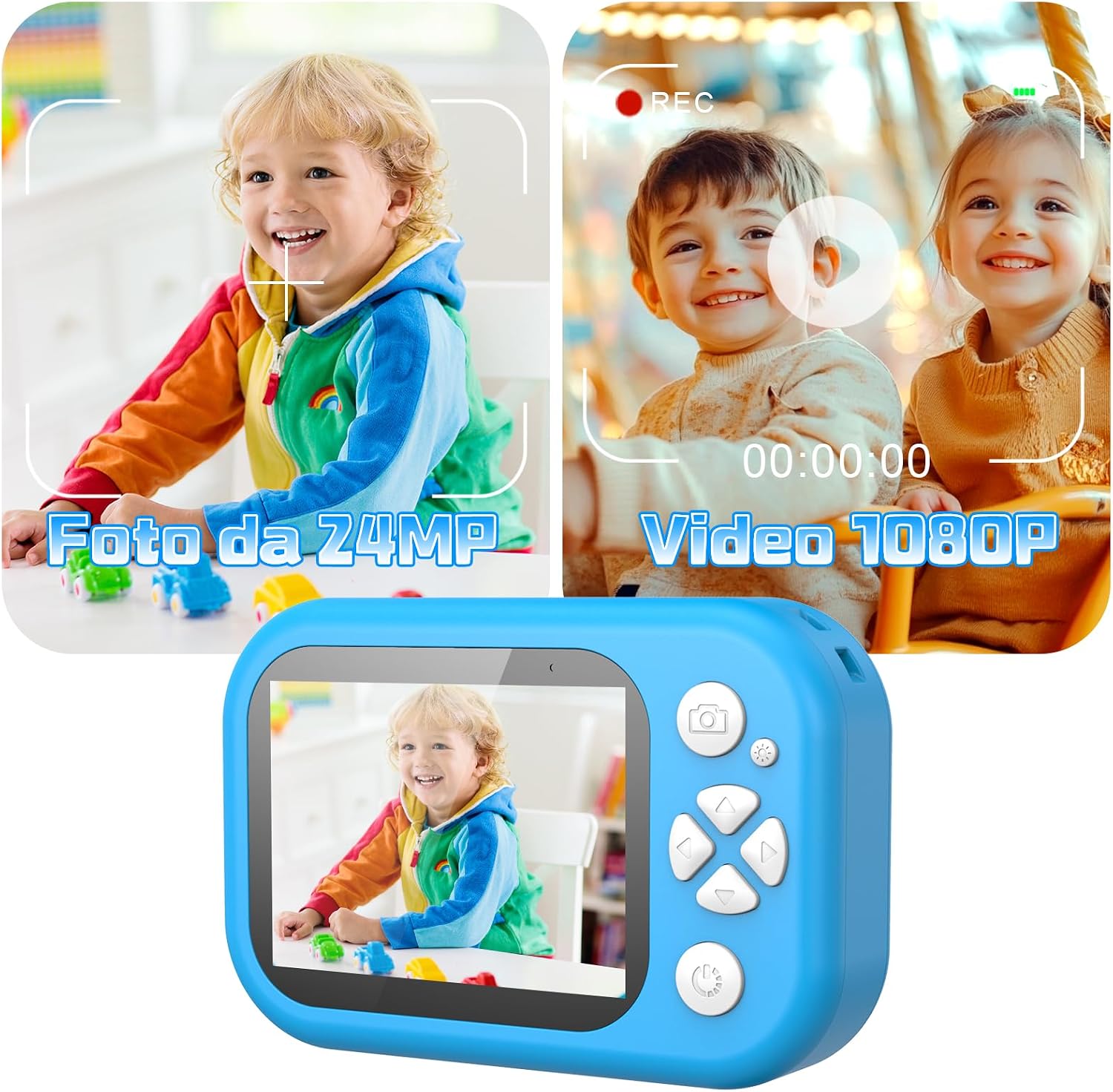 Detalle de CHAKEYAKE: Macchina Fotografica per Bambini 1080P IP67, Zoom 10x e Schermo 2,4'' – Regalo Ideale per Avventure in Piscina e Spiaggia