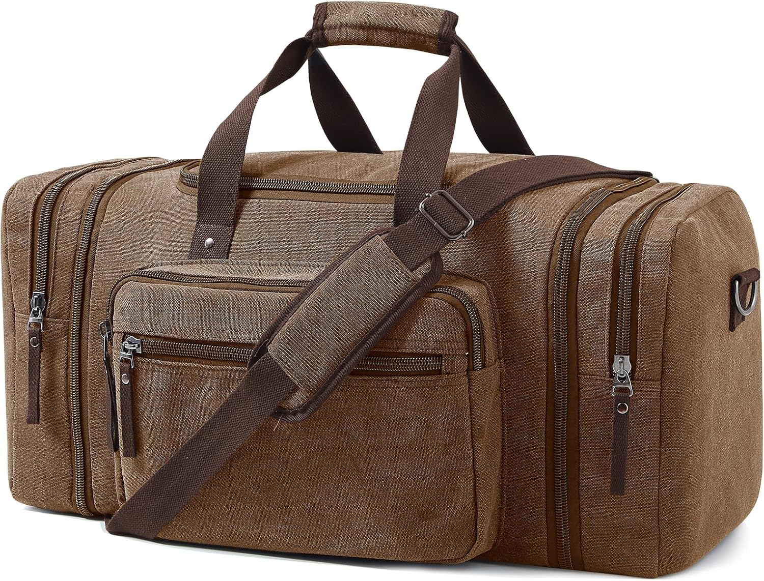 Detalle de Erweiterbare Reisetasche 55L – kompakte Sporttasche aus Baumwoll-Canvas für Reisen, Fitness und Business