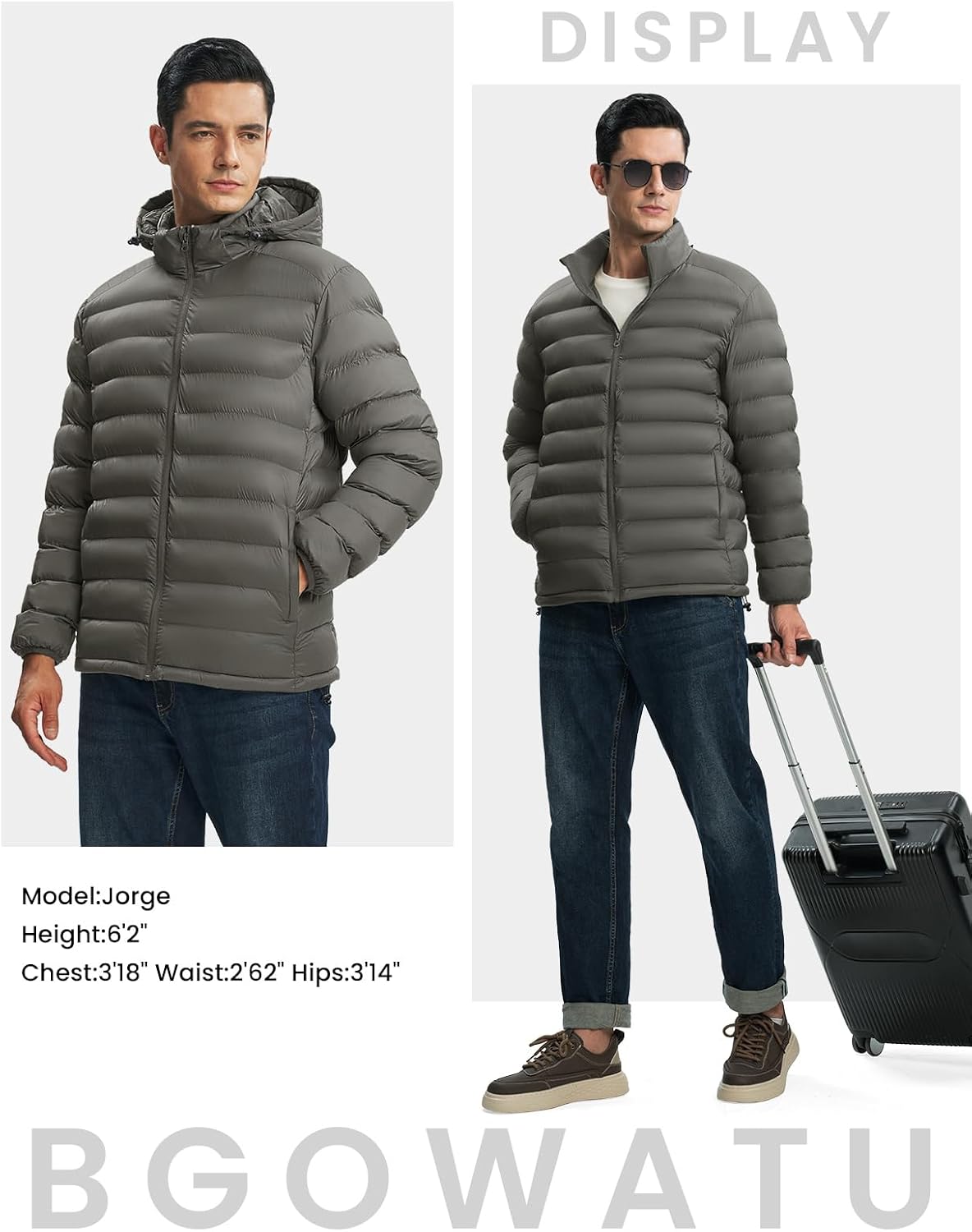 Thumbnail 5 de BGOWATU Men's Lightweight Puffer Jacket with Detachable Hood, Water-Resistant Shell