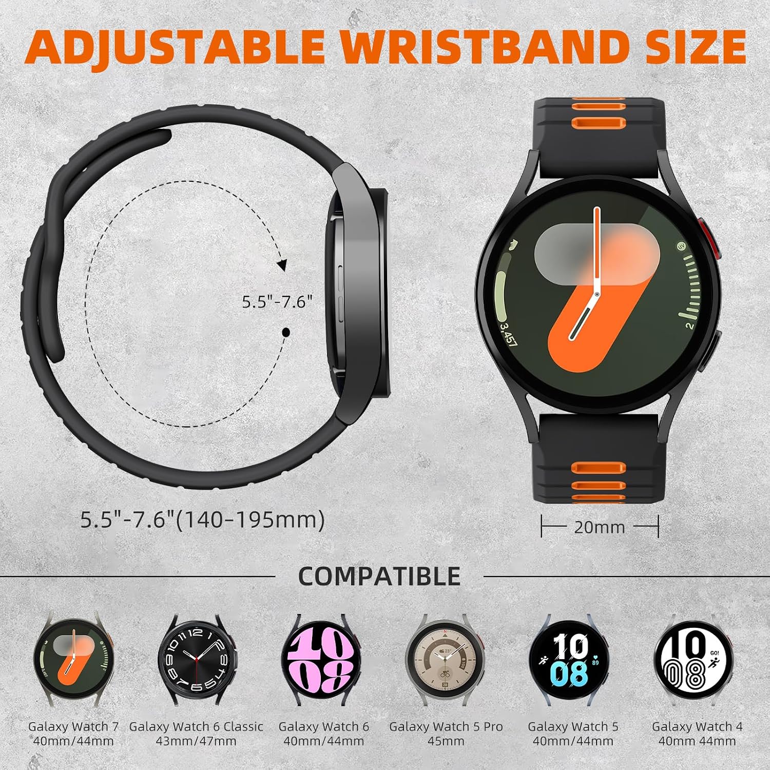 Detalle de CeMiKa 20mm Rugged Strap for Samsung Galaxy Watch Series (44mm/40mm) – Soft Silicone, Dual Colour