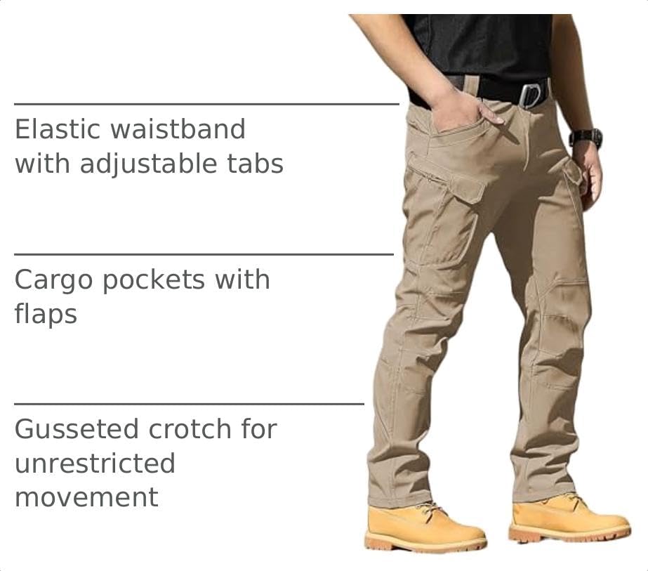 Detalle de Boonlight Men's Lightweight Tactical Pants, Water-Resistant Ripstop Cargo