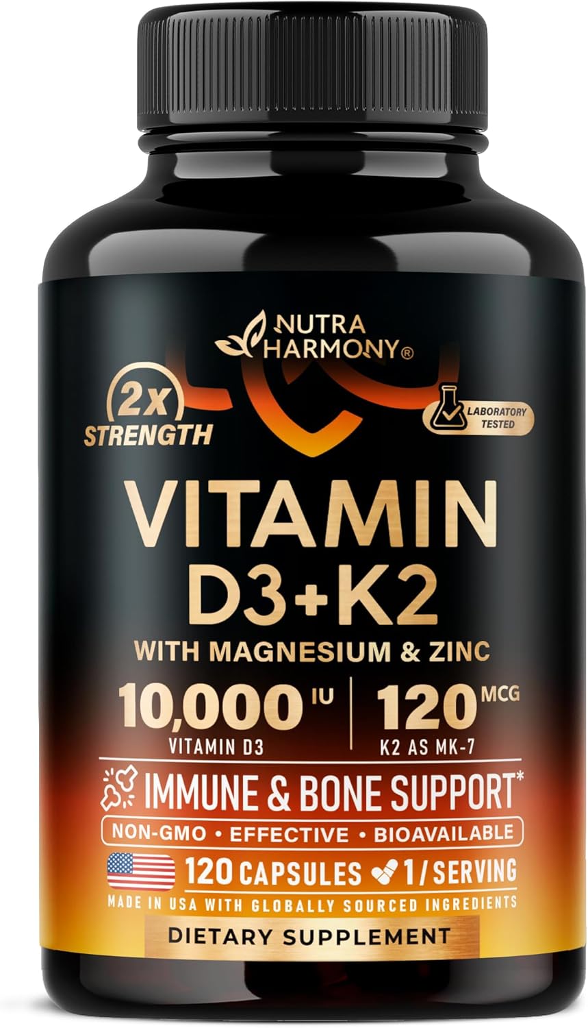 Detalle de NUTRAHARMONY NH-VITD3K2CPS120 Vitamin D3 K2 Capsules, 10,000 IU D3