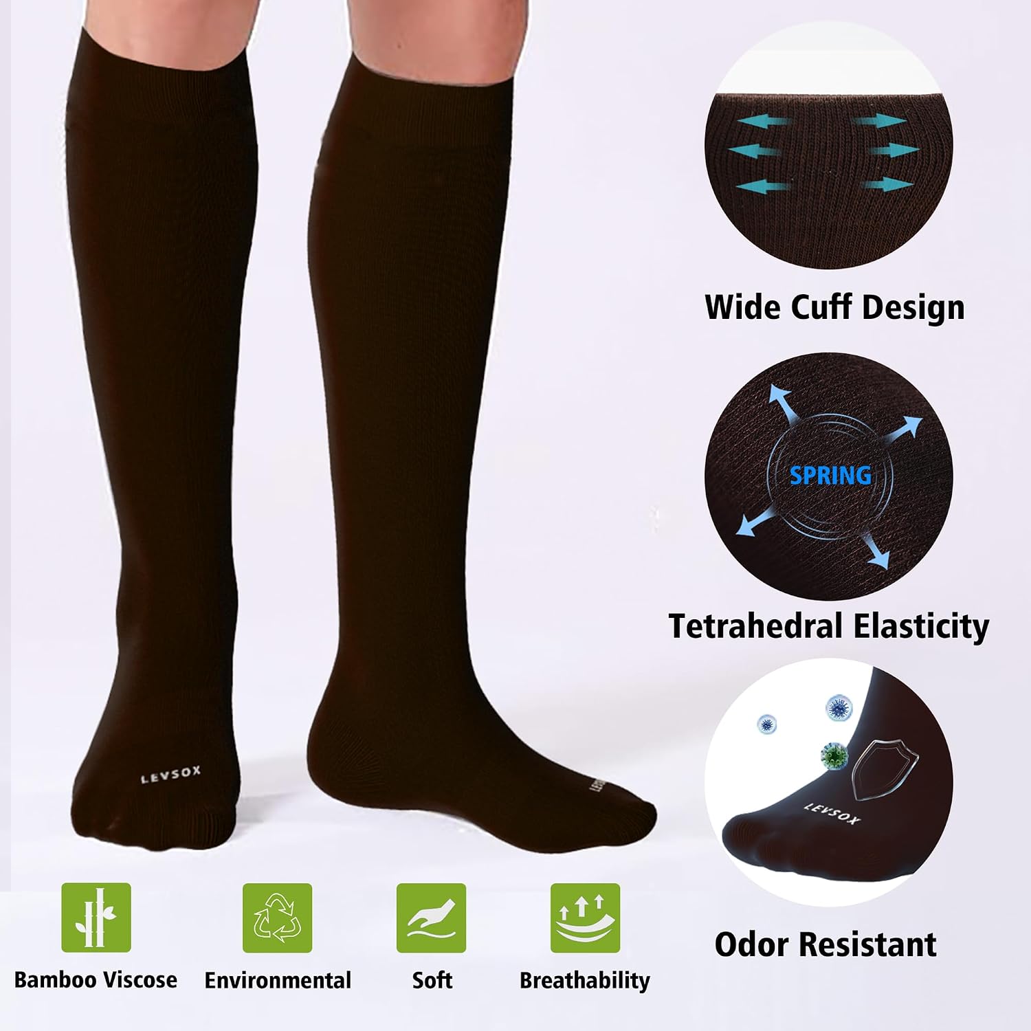 Detalle de LEVSOX Bamboo Visco Compression Socks for Pregnant Women, 20-30 mmHg Knee-High