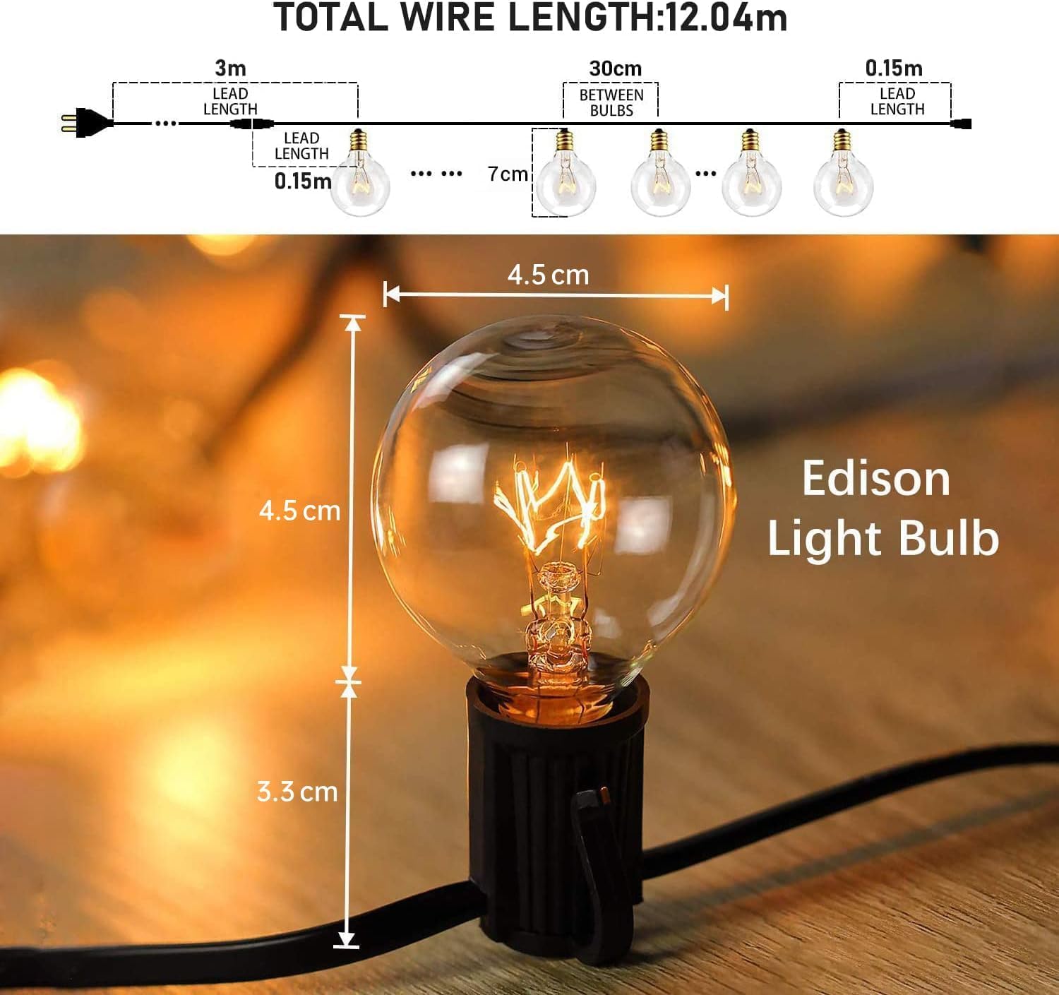 Detalle de Avoalre Catena Luminosa Esterno 12 m IP65 30+3 G45, collegabile per giardino, terrazza e feste