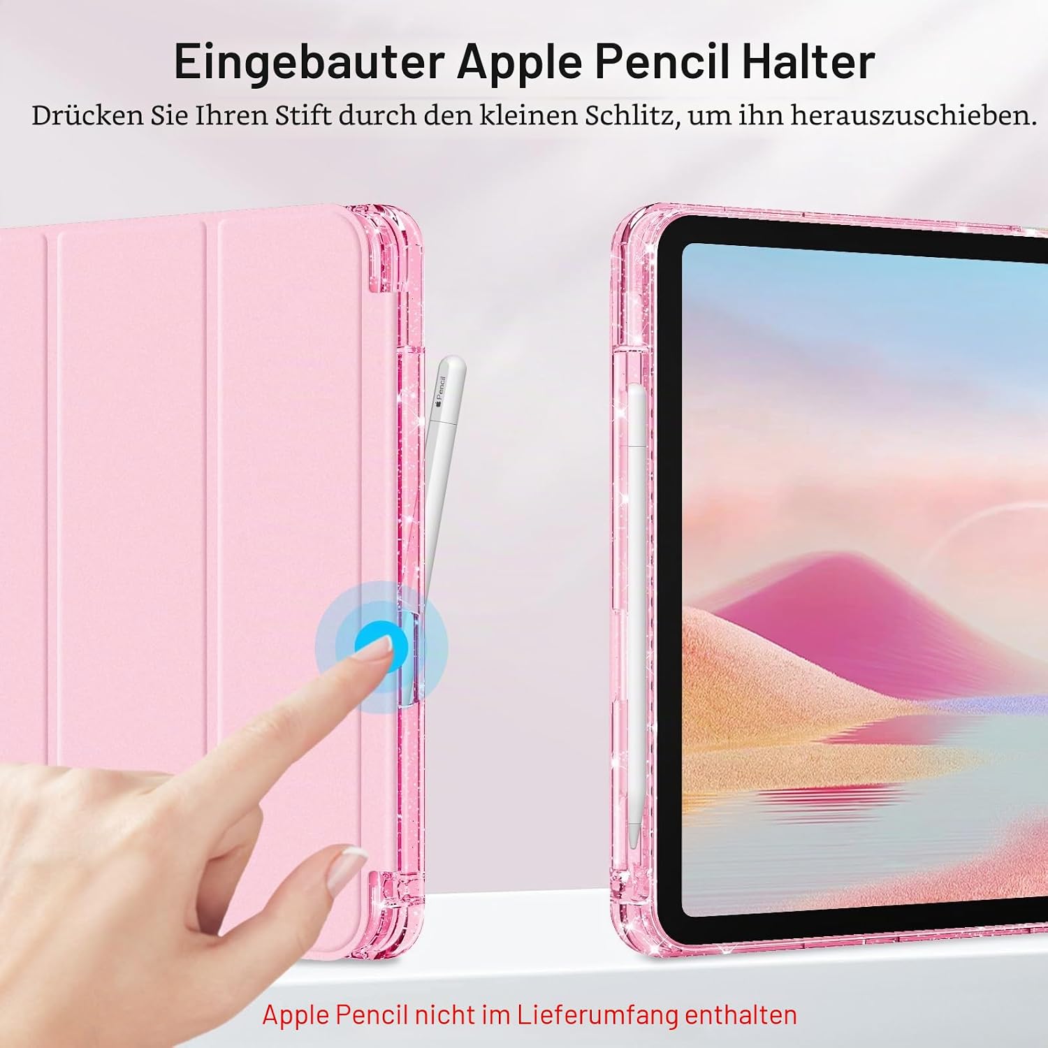 Detalle 2 de Fintie Glitzer Hülle für iPad 11. Generation / 10. Generation – Transparente Rückseite, Glitzer-Design, Stifthalter