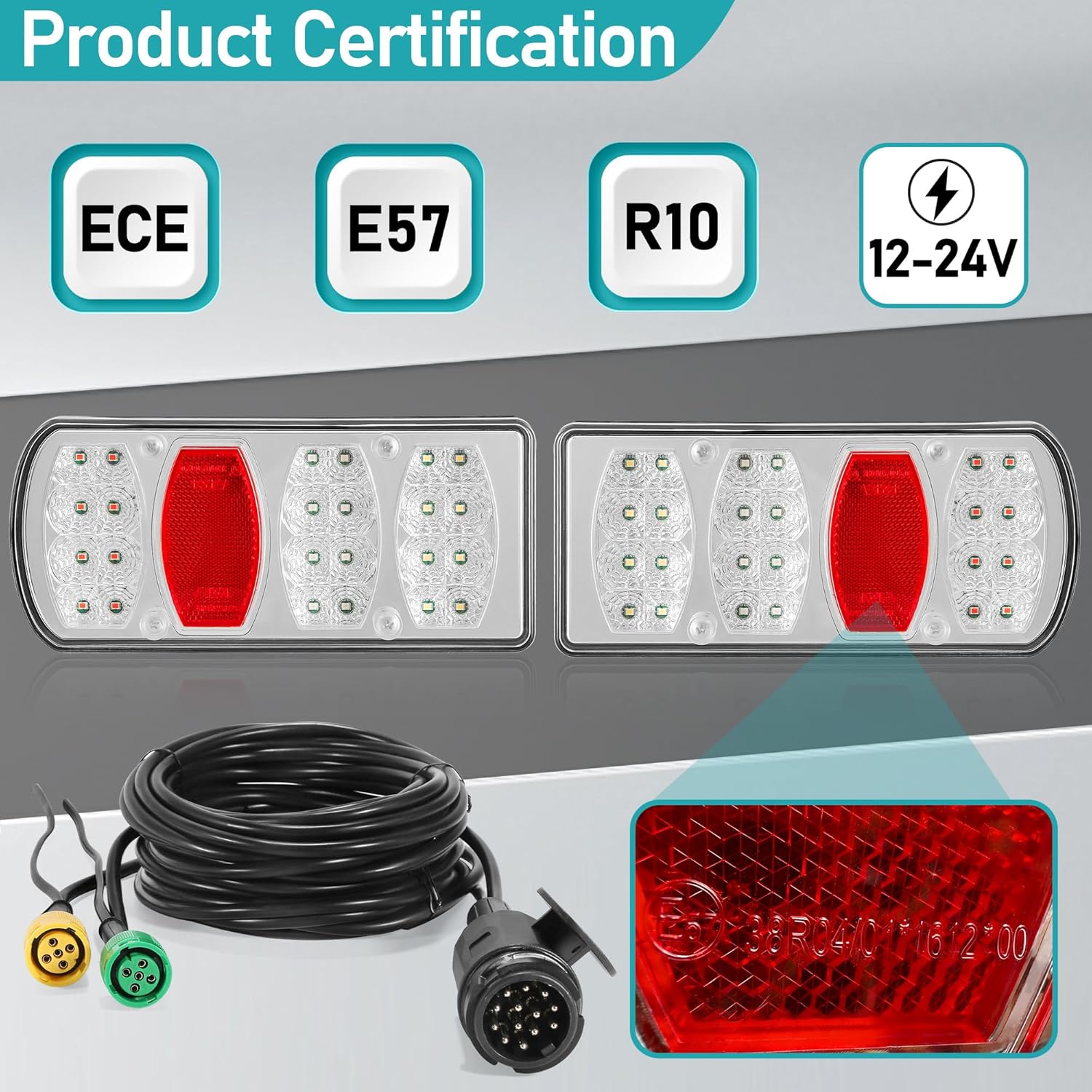 Detalle de DARKGUARD LED Waterproof 13-Pin Trailer Lights Kit (12V/24V) with 7 Functions and 5-Pin Bayonet Connector