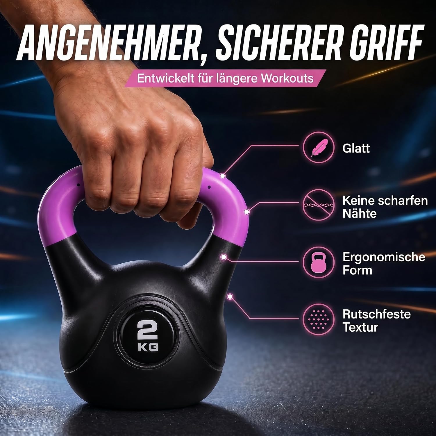 Detalle de Body & Mind Kettlebell Kugelhantel 2–20 kg – Profi Fitness Schwunghantel aus Kunststoff