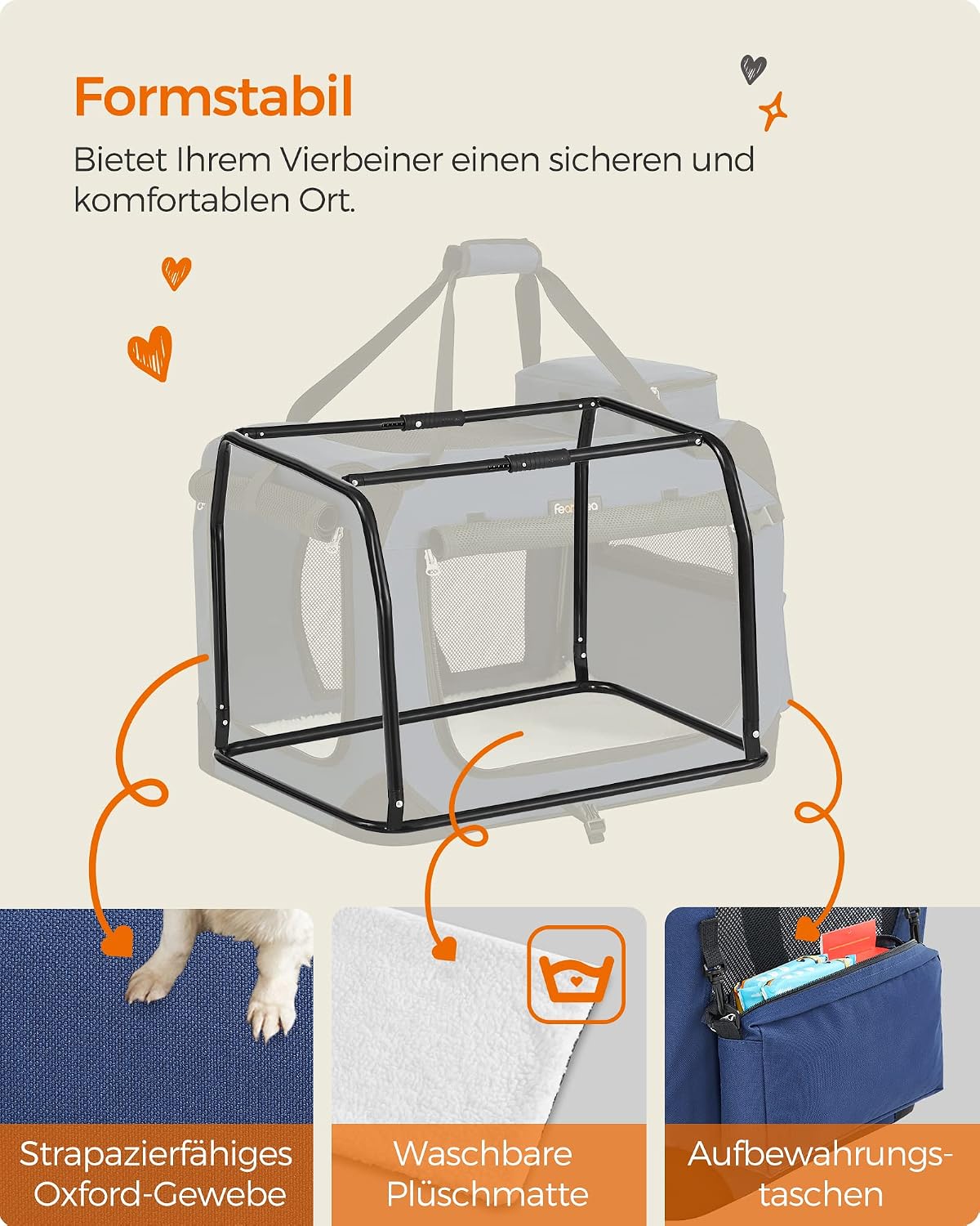 Thumbnail 6 de Feandrea faltbare Hundebox M 60×42×42 cm – Transportbox mit Netzstoff, Metallrahmen und Tragegriffen (dunkelblau)