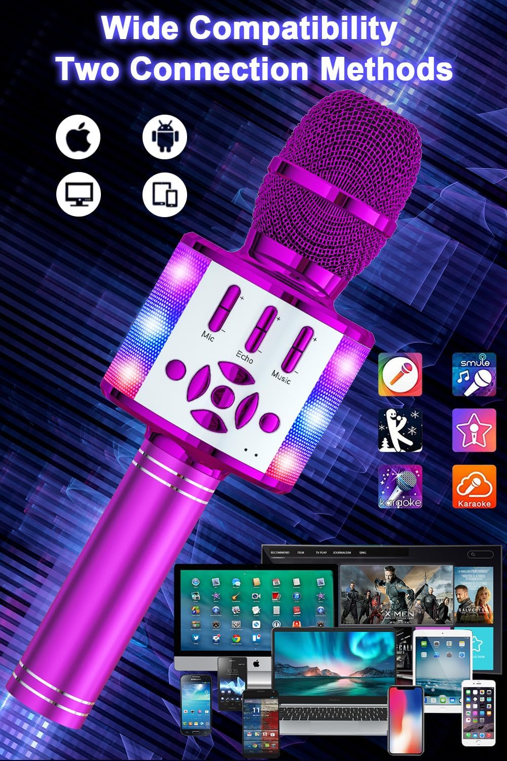 Thumbnail 3 de BONAOK Microfono Bluetooth Karaoke portatile per adulti con cambio voce e altoparlante (Viola)