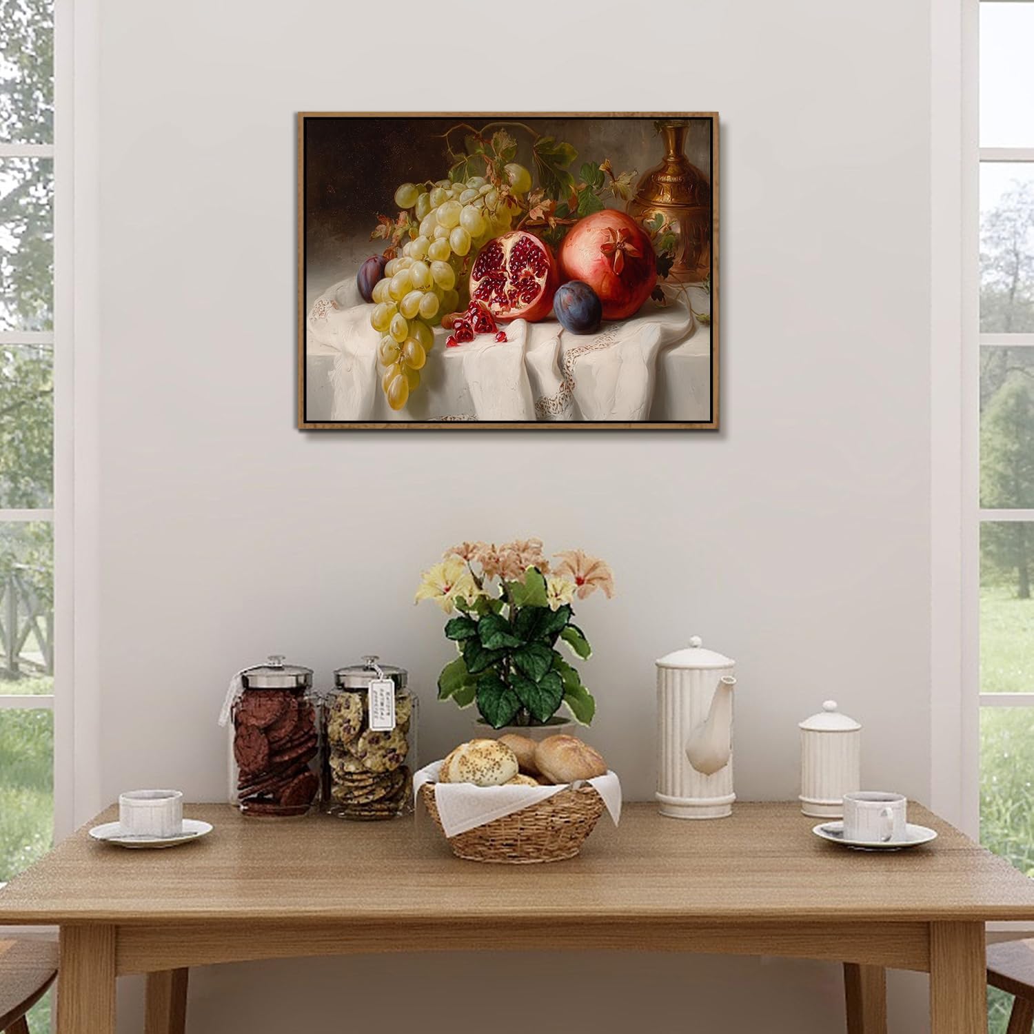Thumbnail 5 de Vintage Framed Canvas Wall Art – Farmhouse Kitchen Still Life (12x16) with Green Grapes and Pomegranate